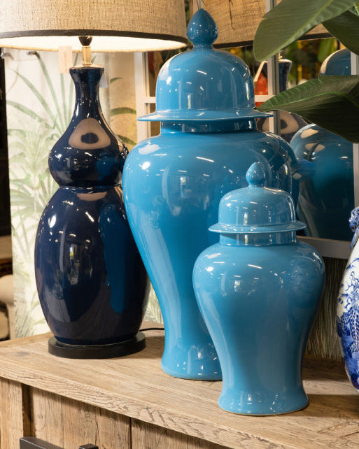 Lotus Turquoise Ceramic Jar | Large