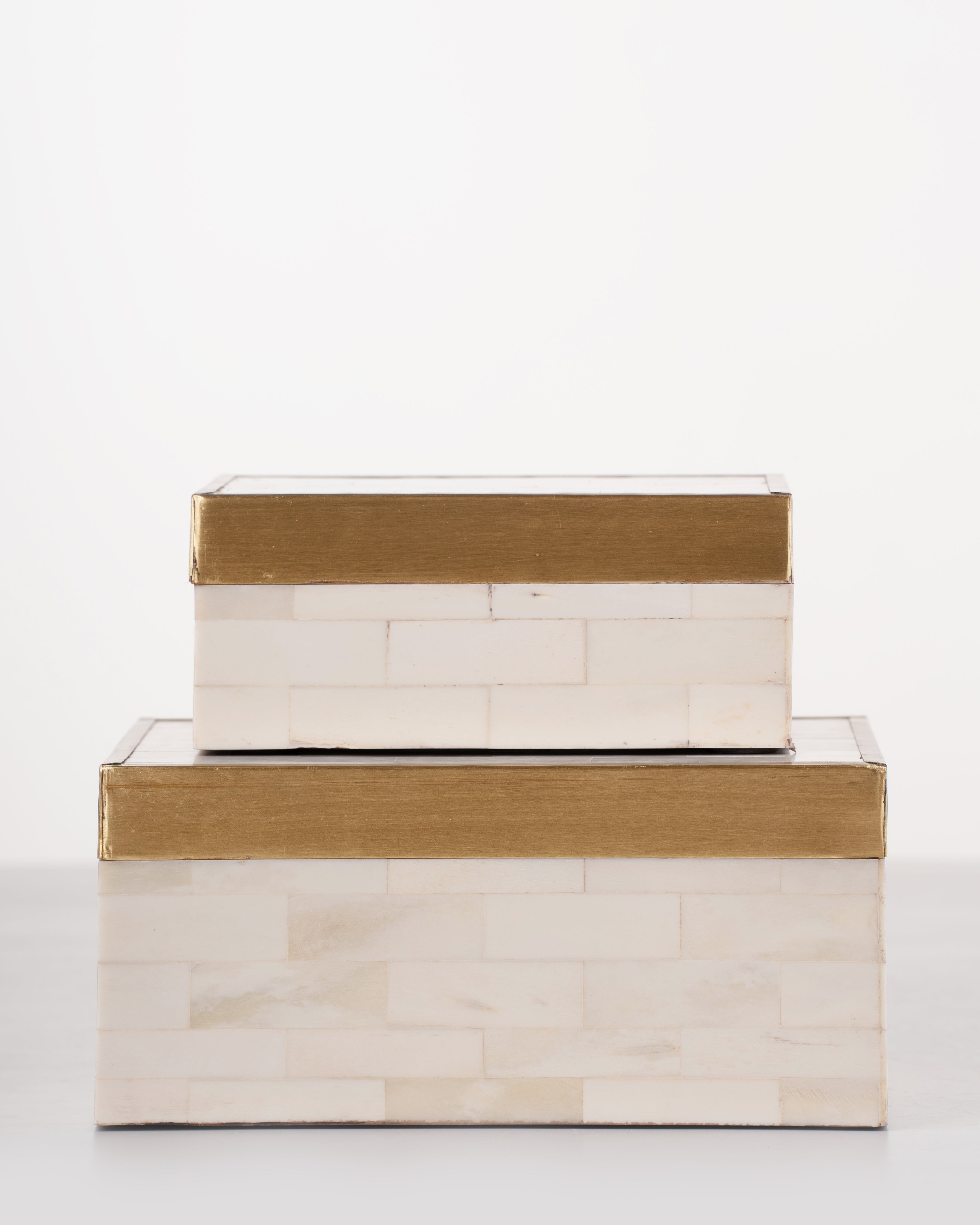 Brass Trim Bone Box | Medium