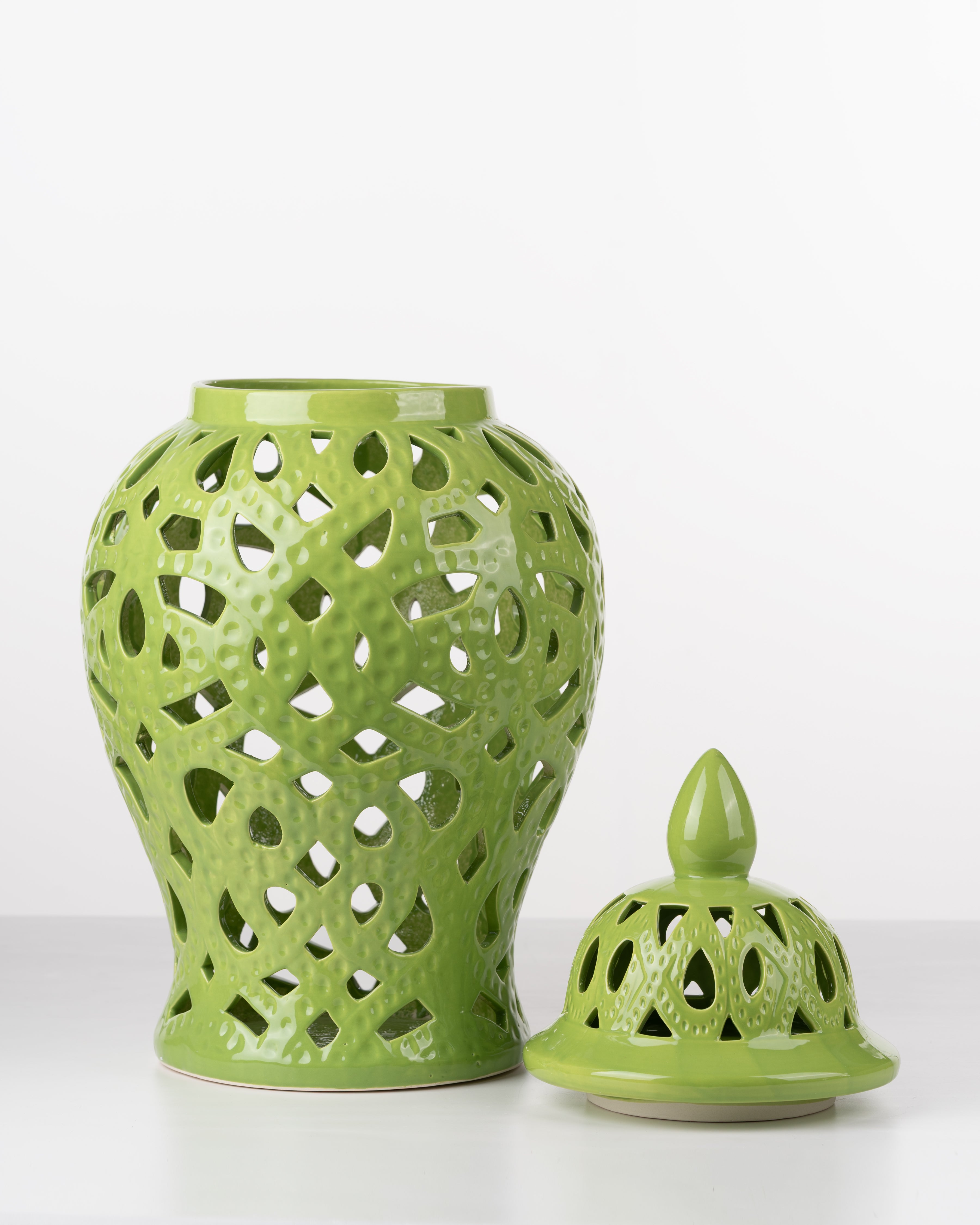 Green Cut-Out Ceramic Jar