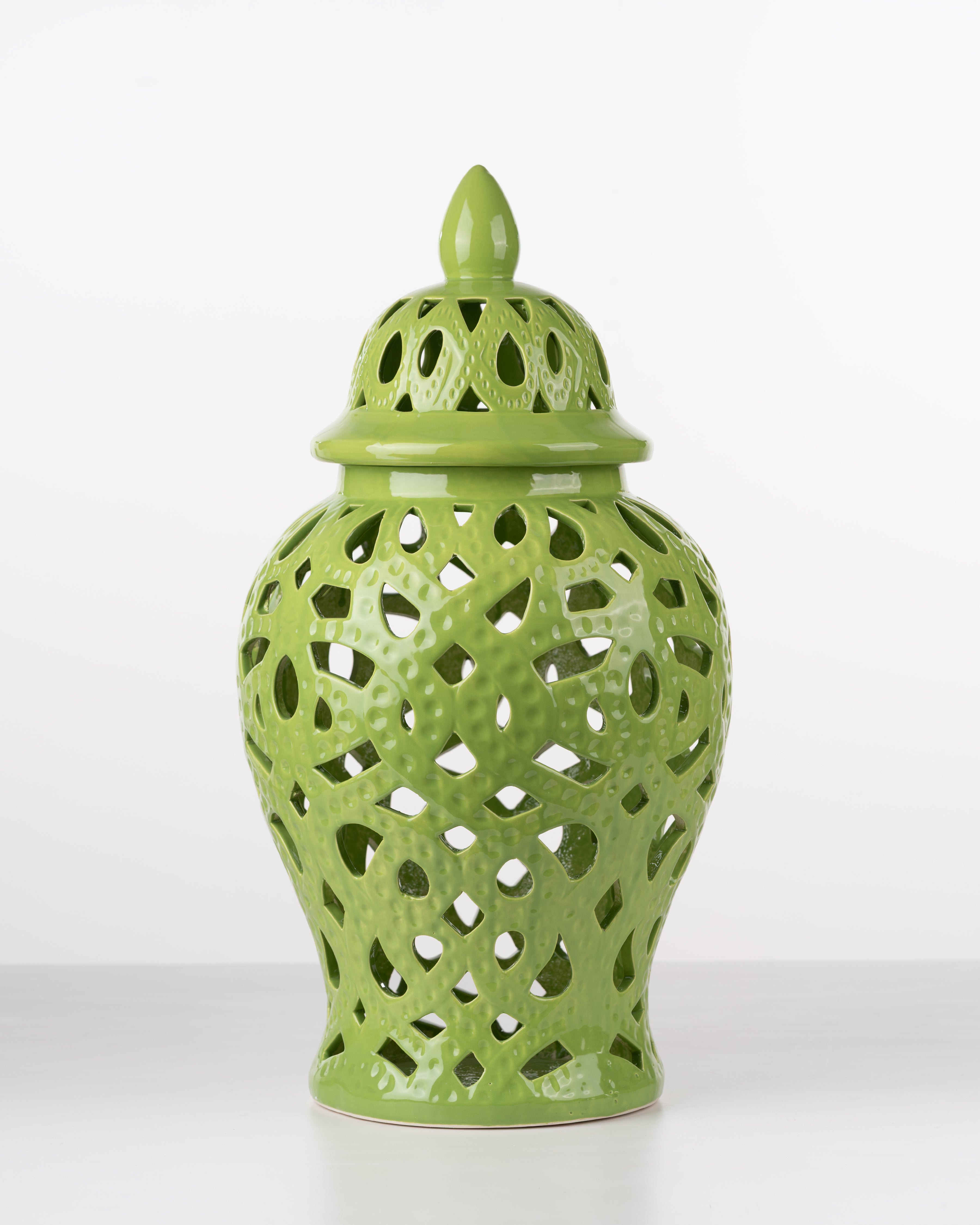 Green Cut-Out Ceramic Jar