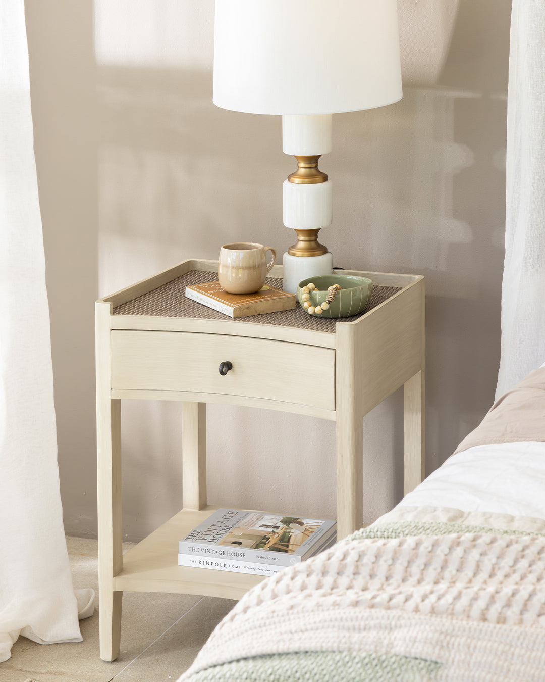Plantation Bedside Table | 1 Drawer - White