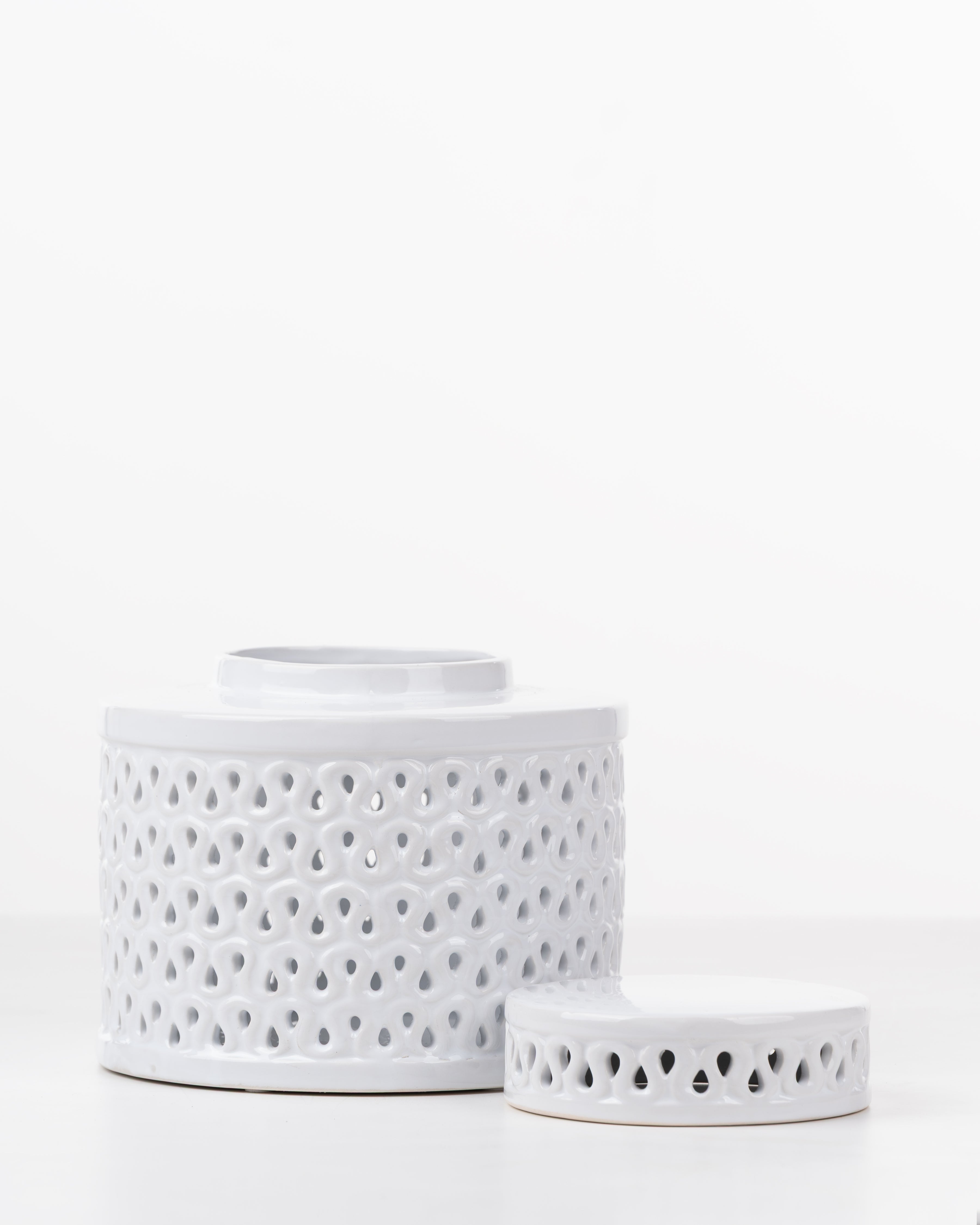 White Ceramic cut out jar | Medium