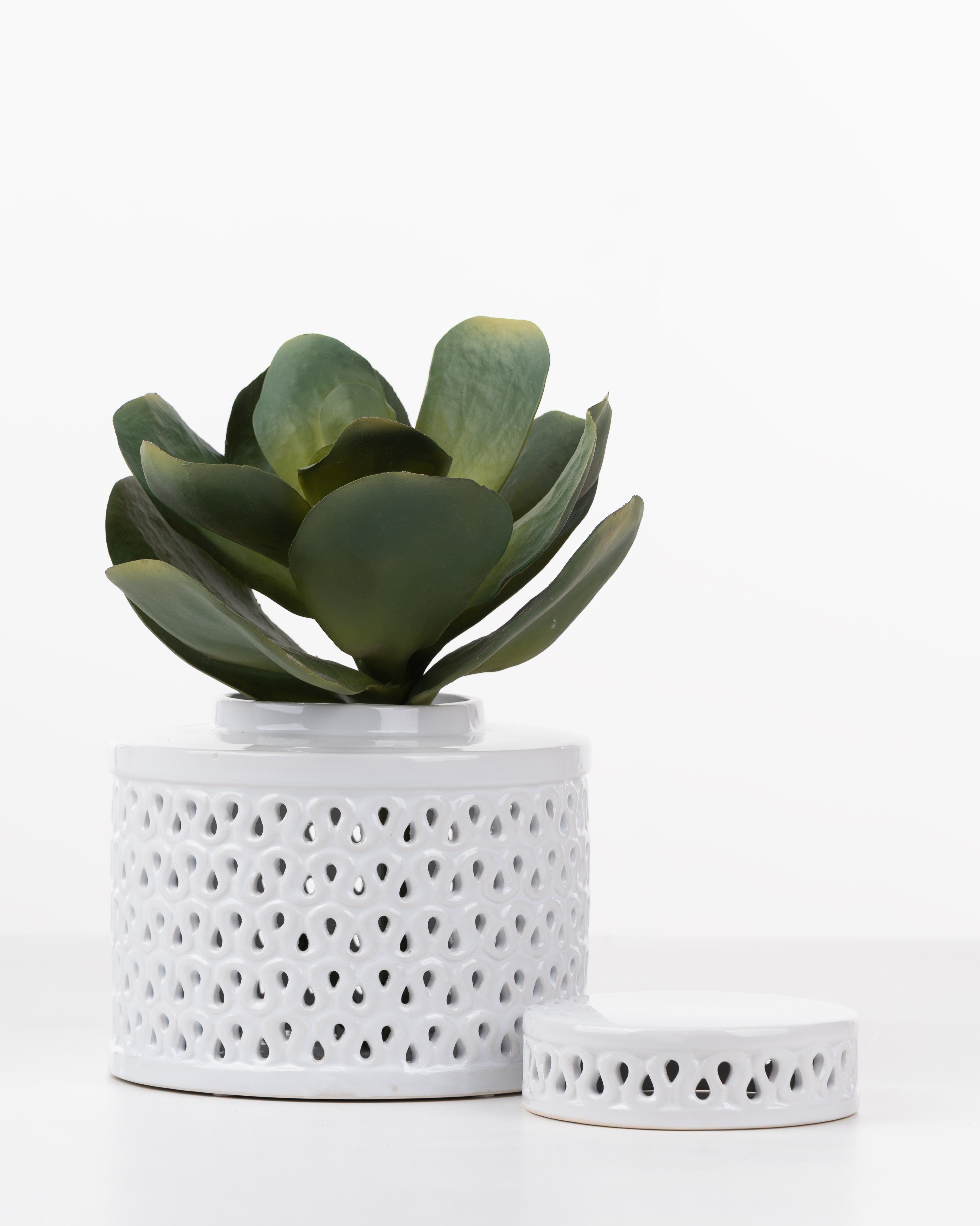 White Ceramic cut out jar | Medium
