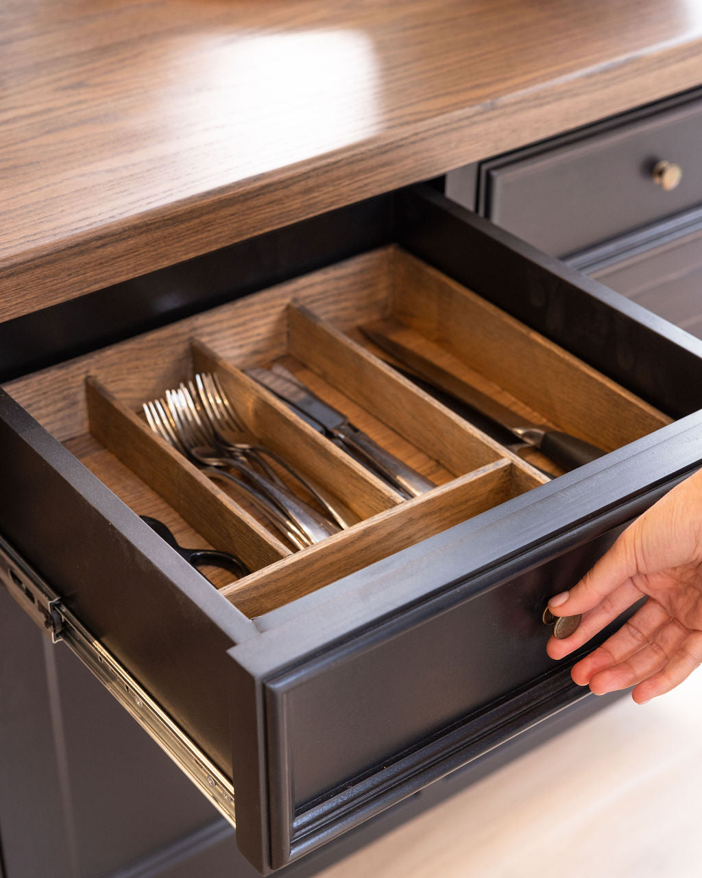 Normandy Kitchen Island | Antique weathered oak & Black Matt