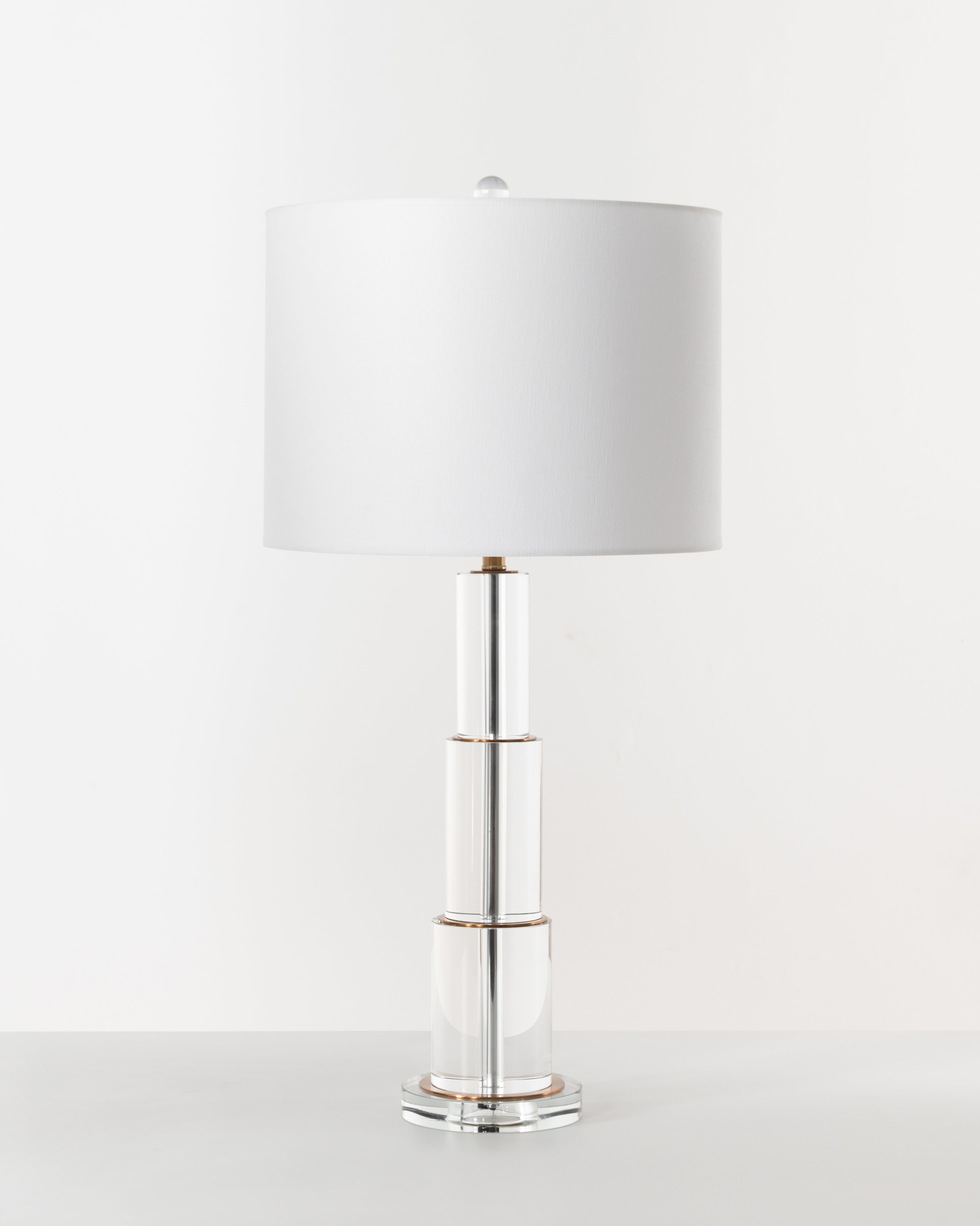 LAMP WHT SHADE 3TIER GOLD CRSYTAL