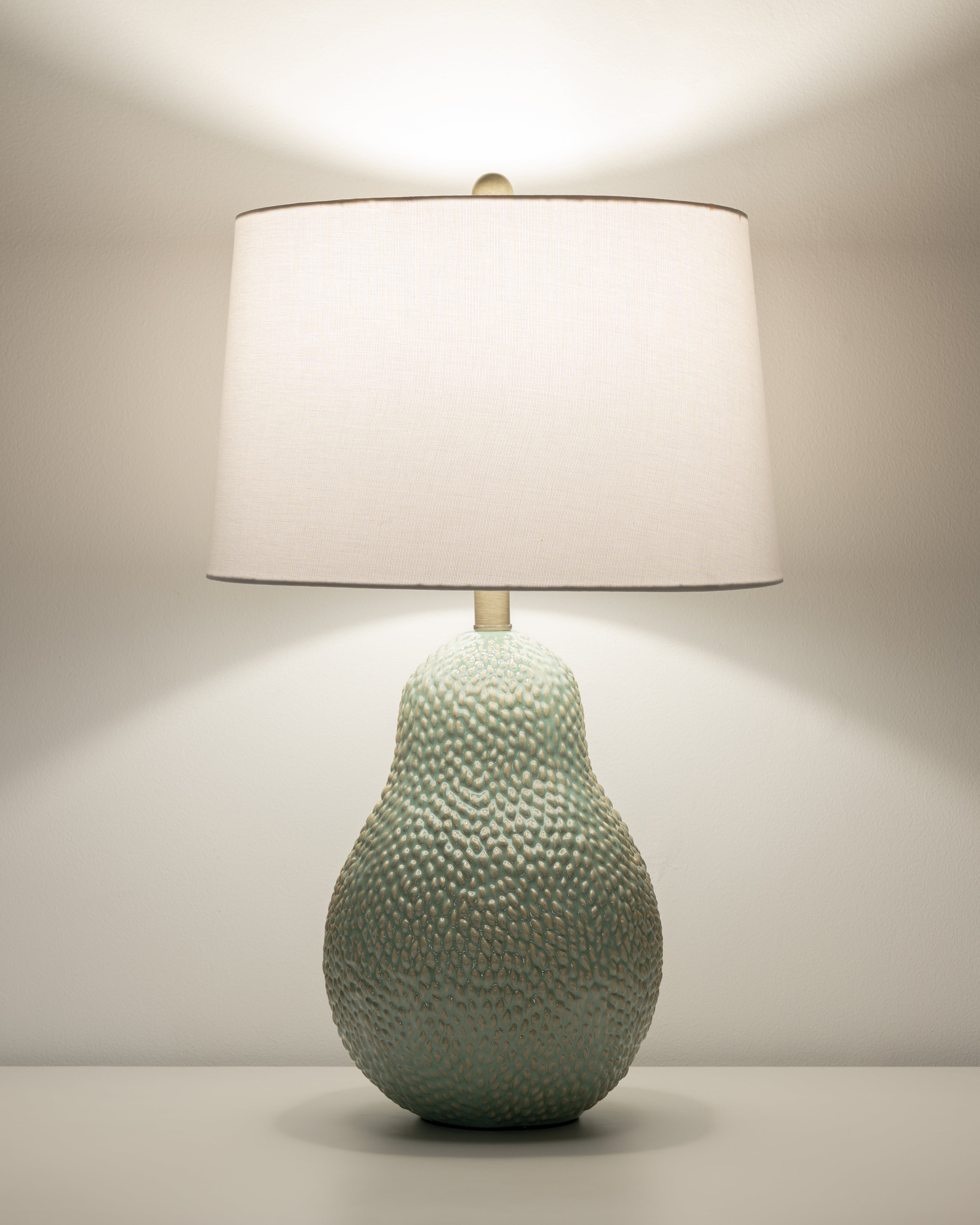 LAMP BASE PEAR SHAPE GRN, WHT SHADE