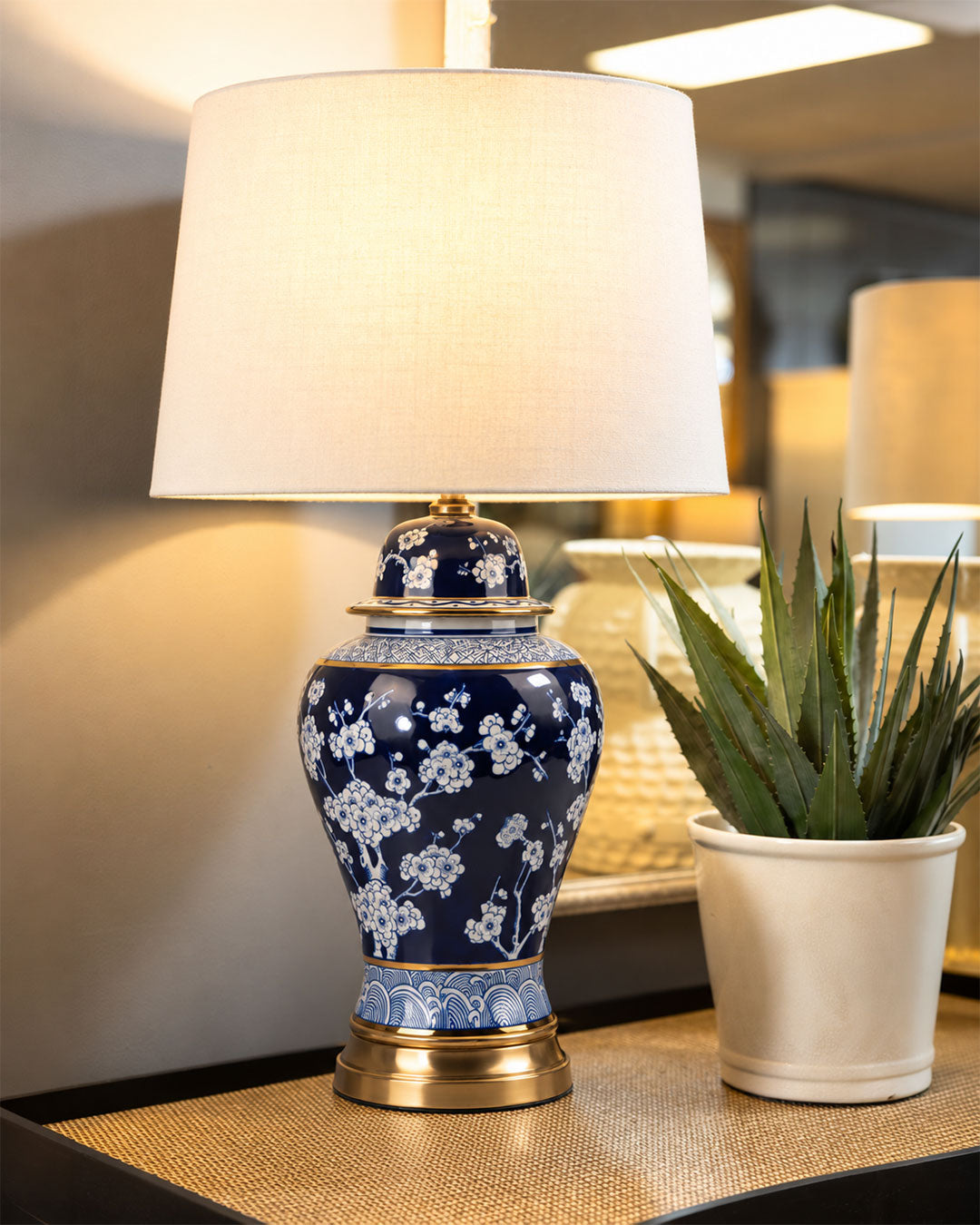 Indigo Blossom Ceramic Lamp