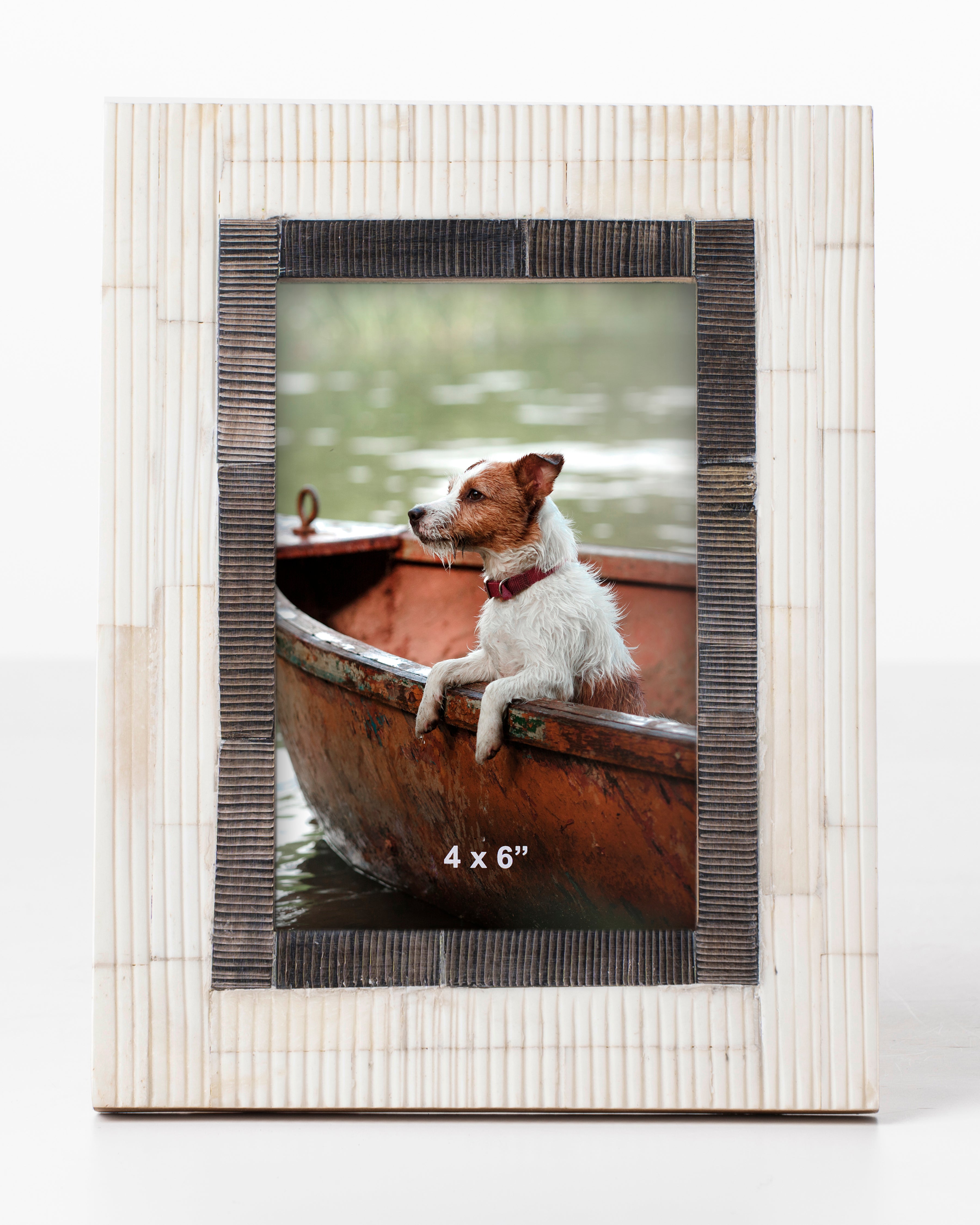 Bone and Wood Ribbed Edge Photo Frame