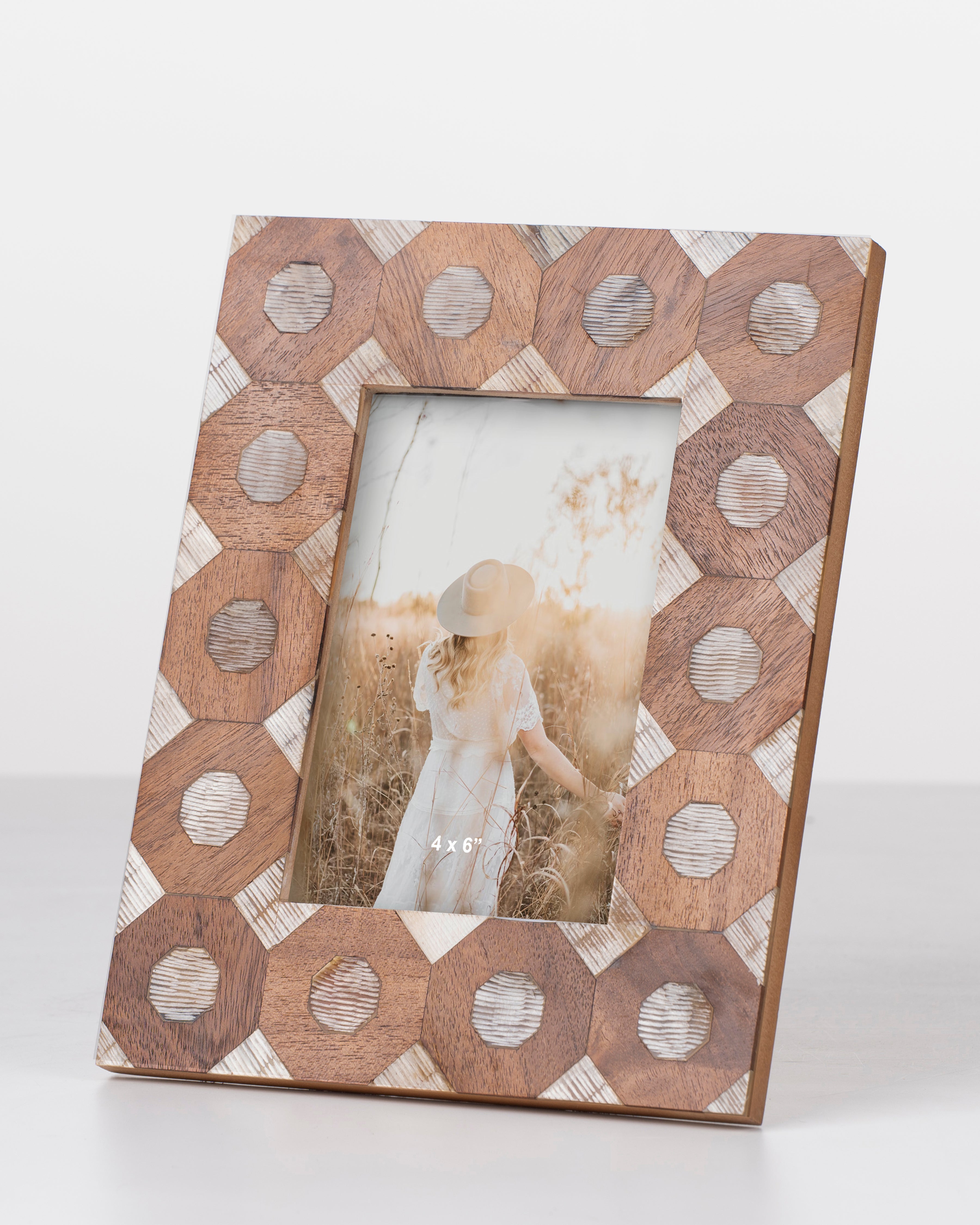 Wood and Bone Inlay Octagon Photo Frame