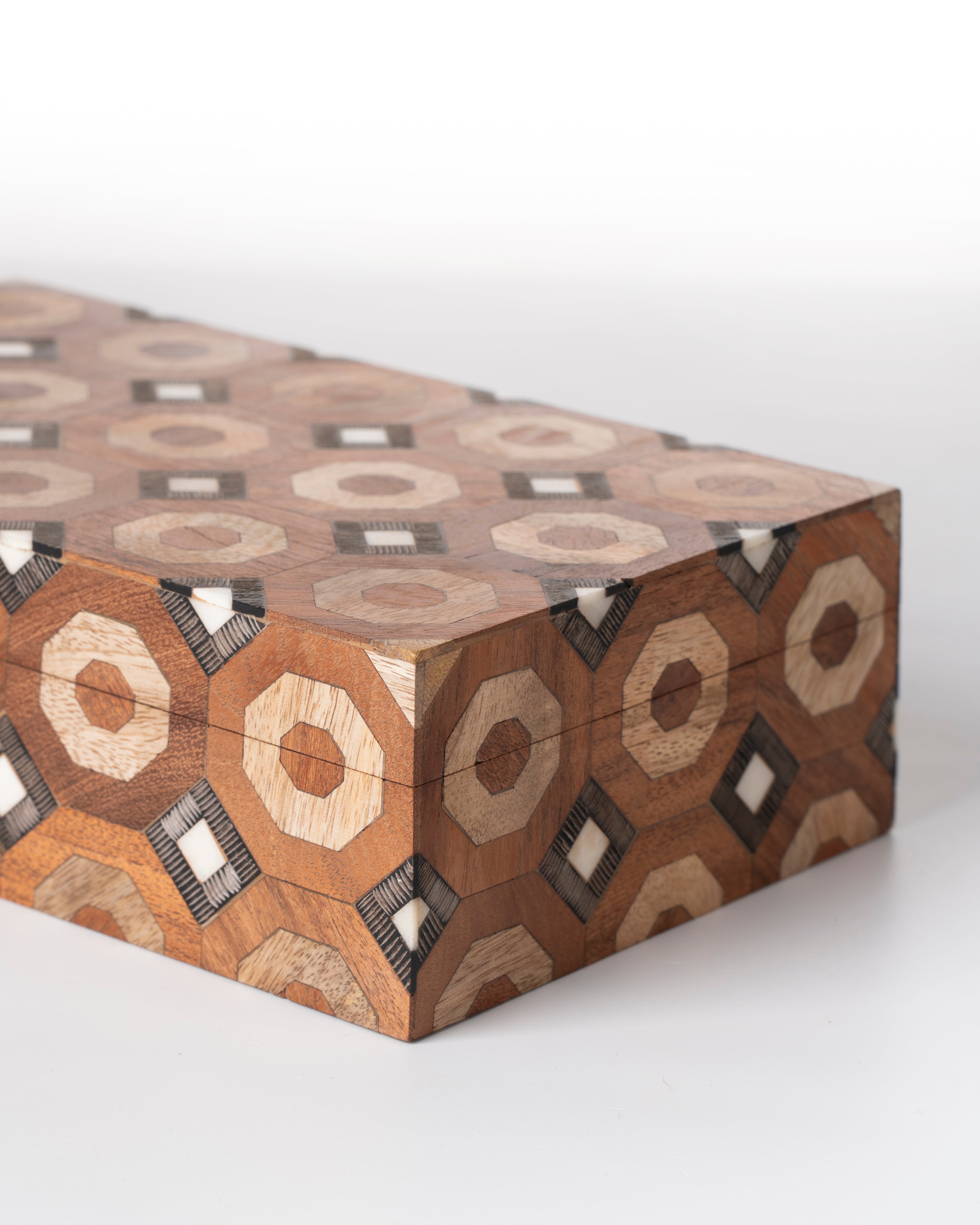 Natural Wood Octagon Inlay Storage Box