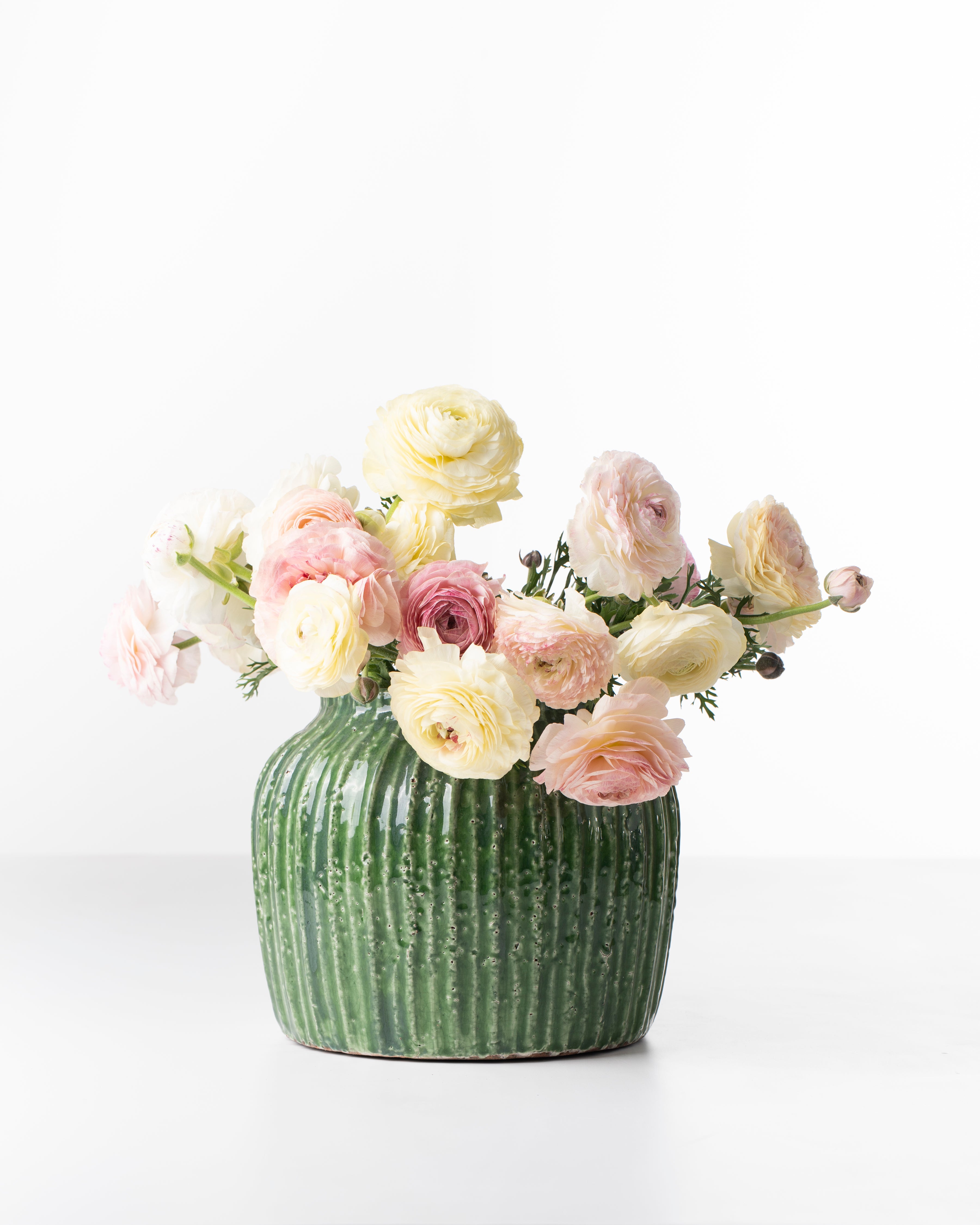 Antique Green Ribbed Ceramic Pot