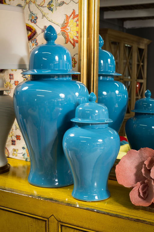Lotus Turquoise Ceramic Jar | Large