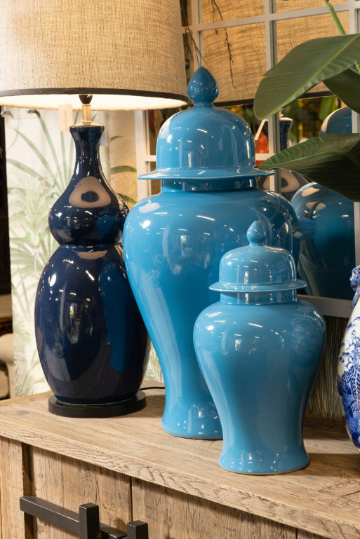 Lotus Turquoise Ceramic Jar | Medium