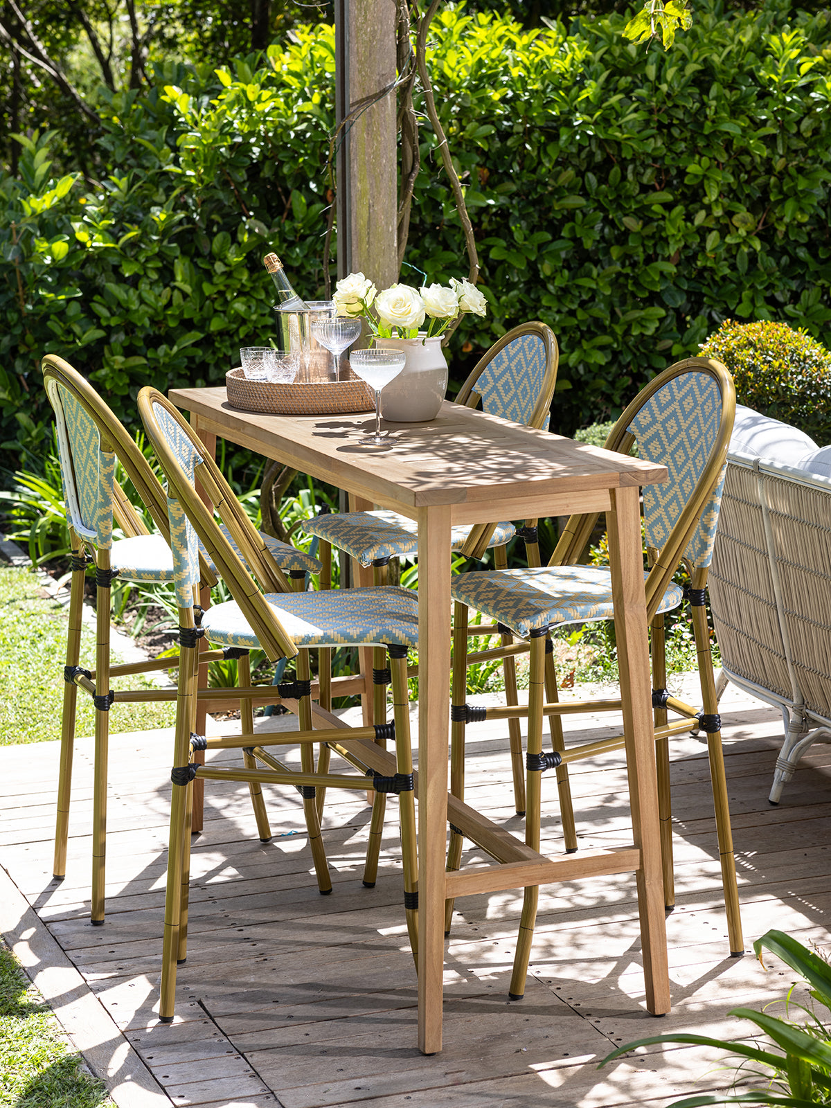Brioche Diamond Bar Chair| Blue & cream