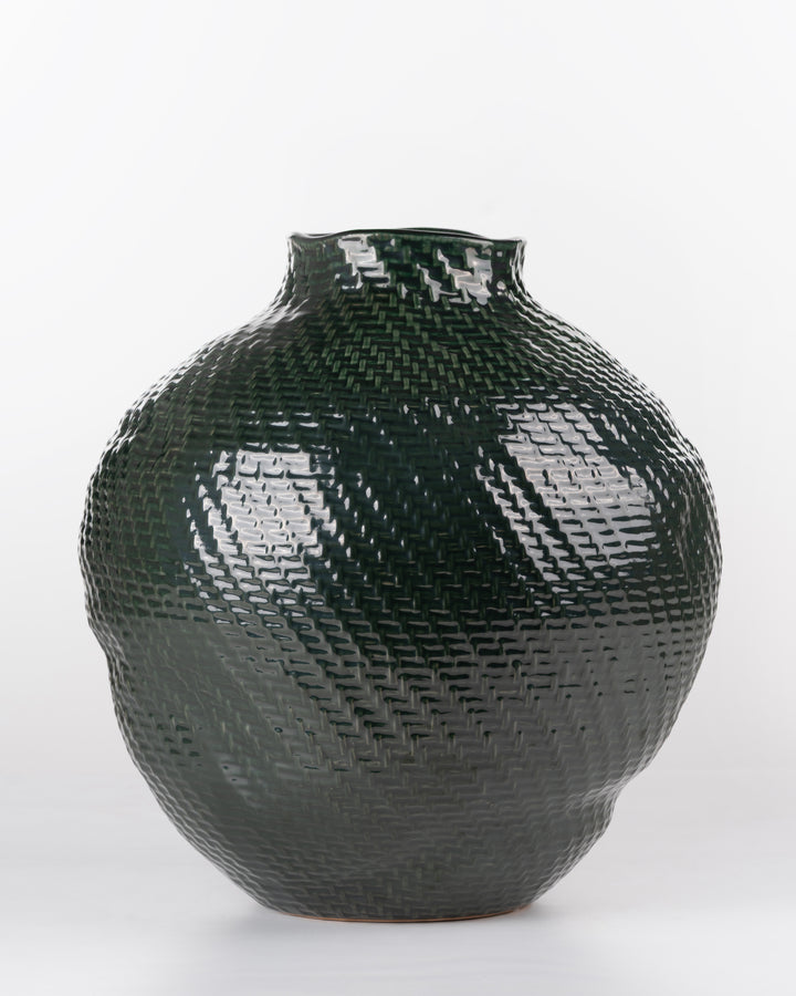 Green Basketware Ceramic Vase