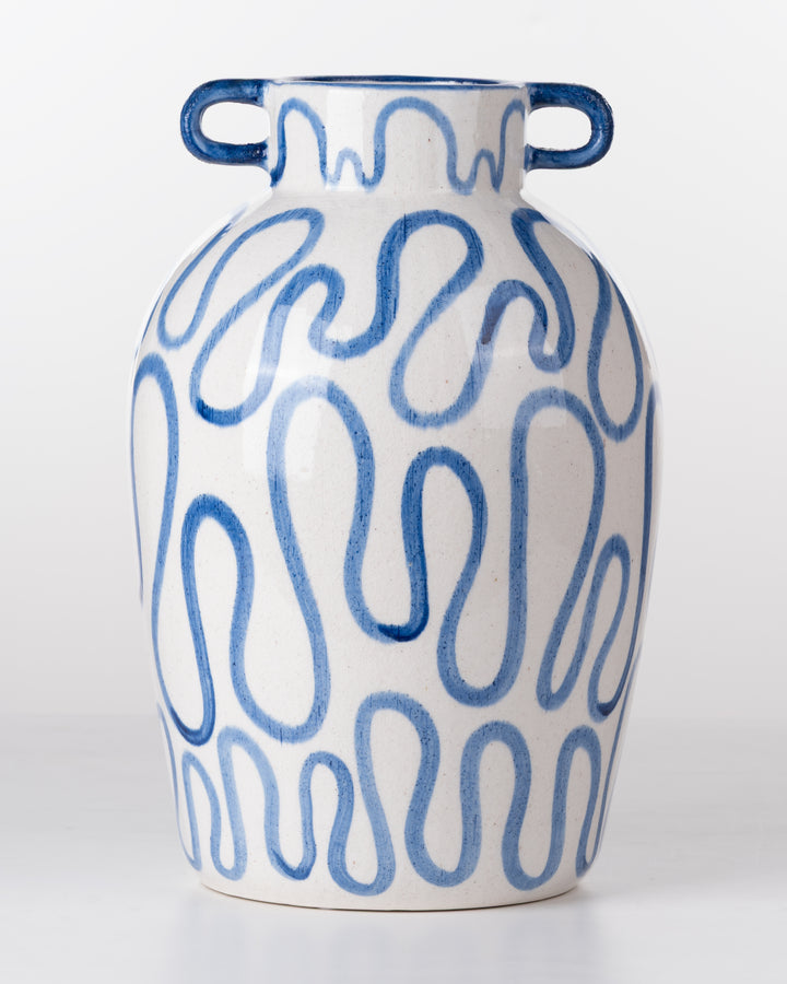 Blue Squiggle Ceramic Vase
