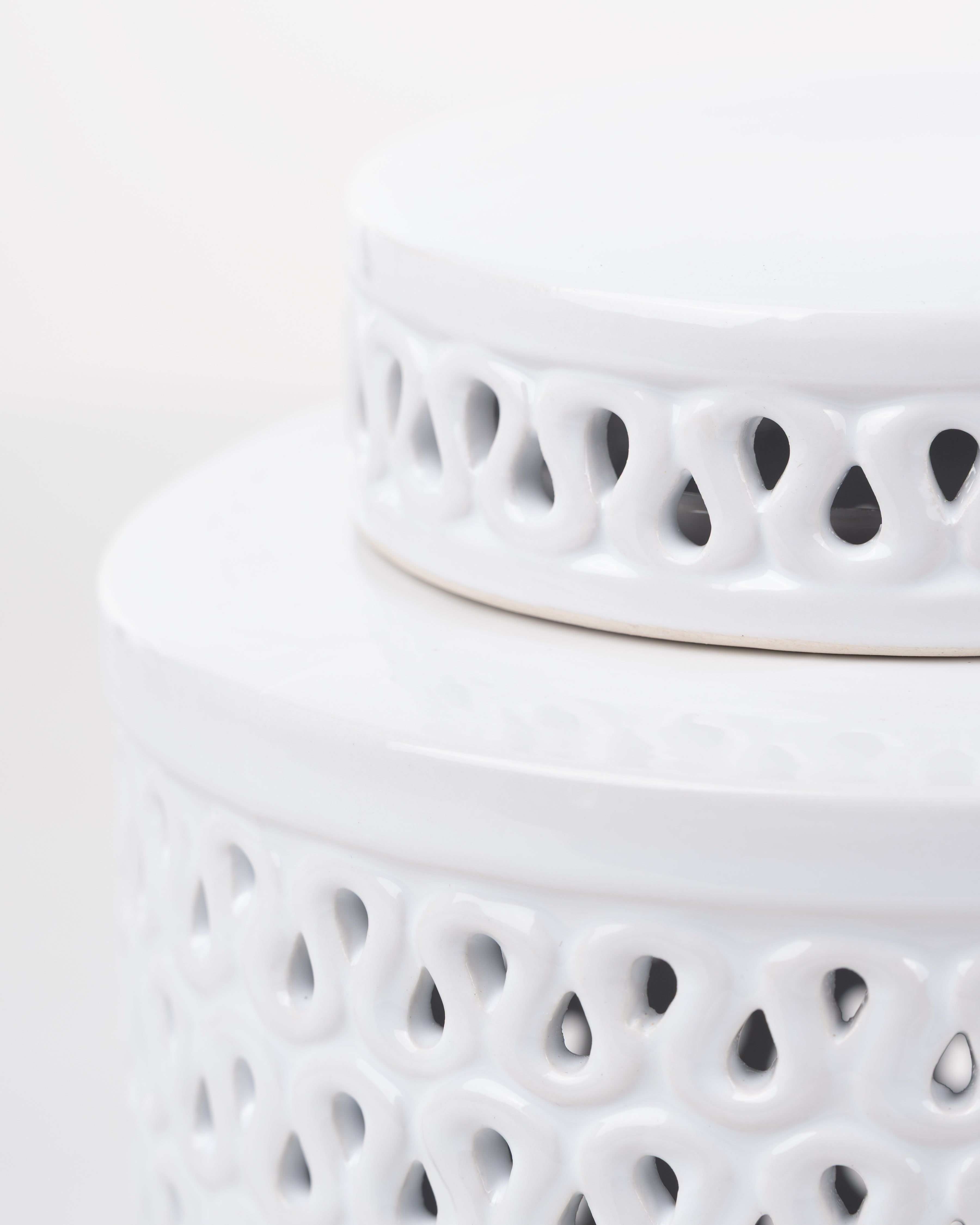 White Ceramic cut out jar | Medium
