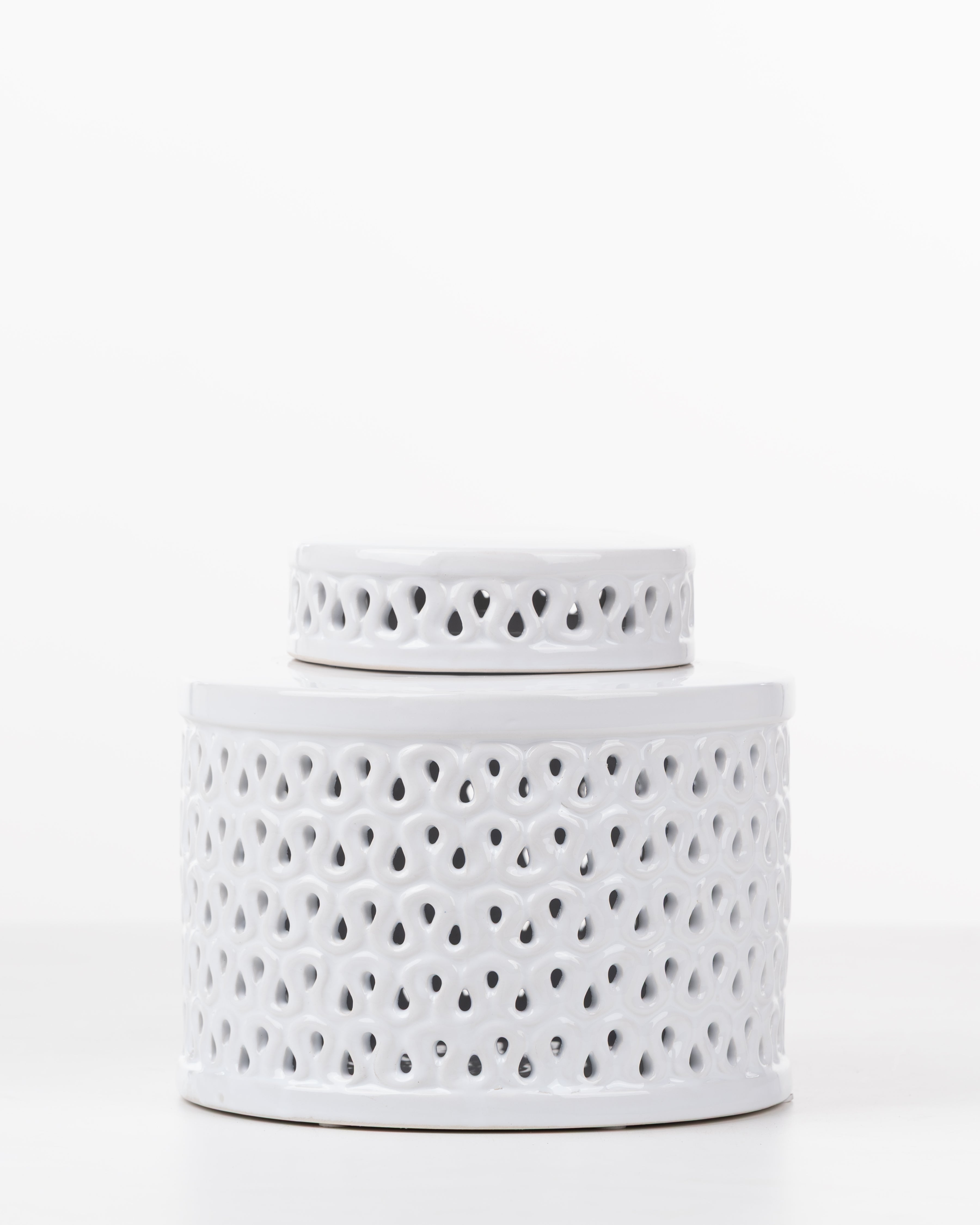 White Ceramic cut out jar | Medium