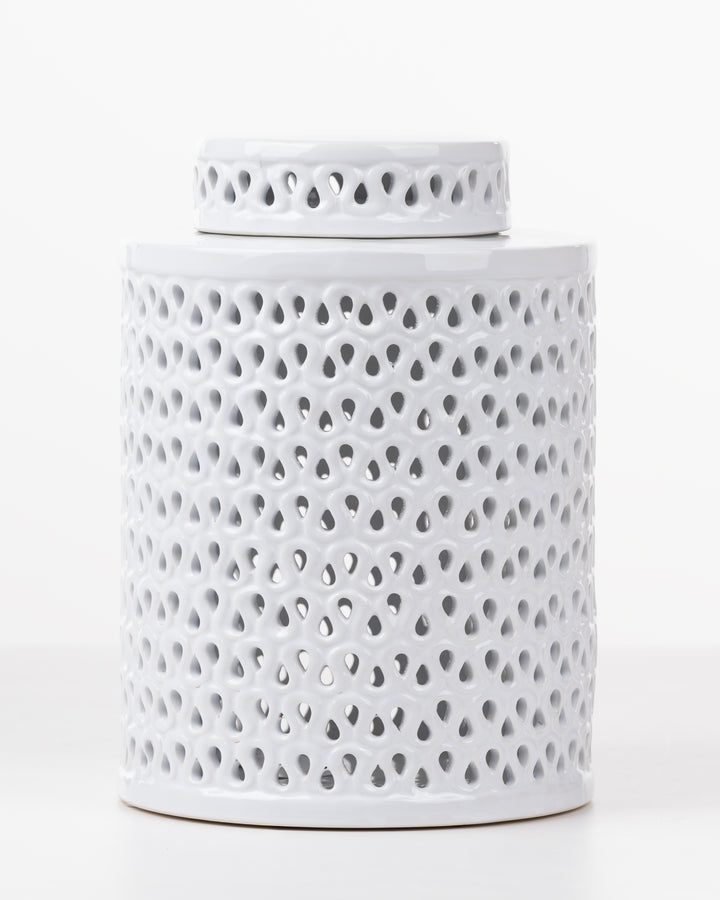 White Ceramic cut out jar | Large