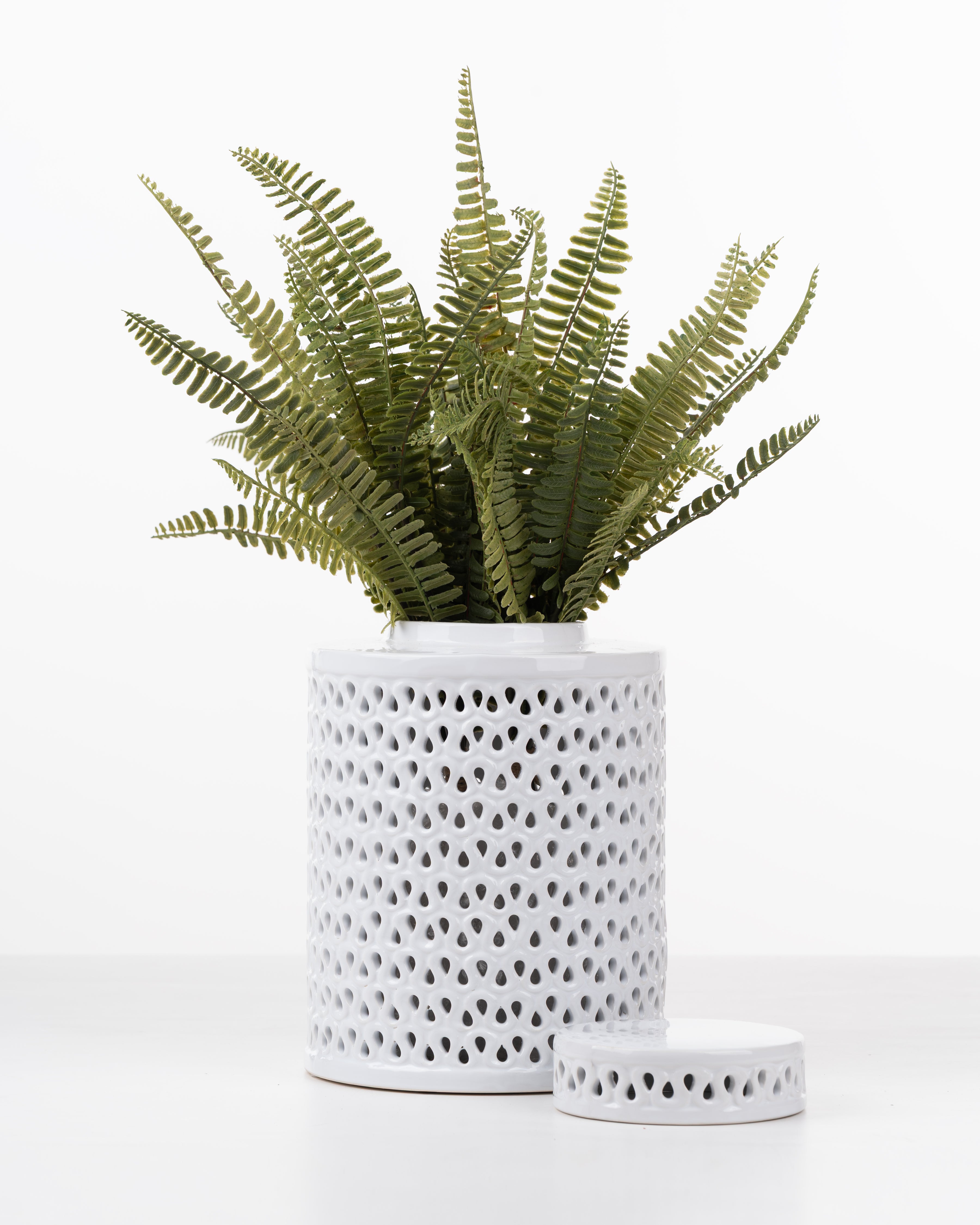 White Ceramic cut out jar | Large