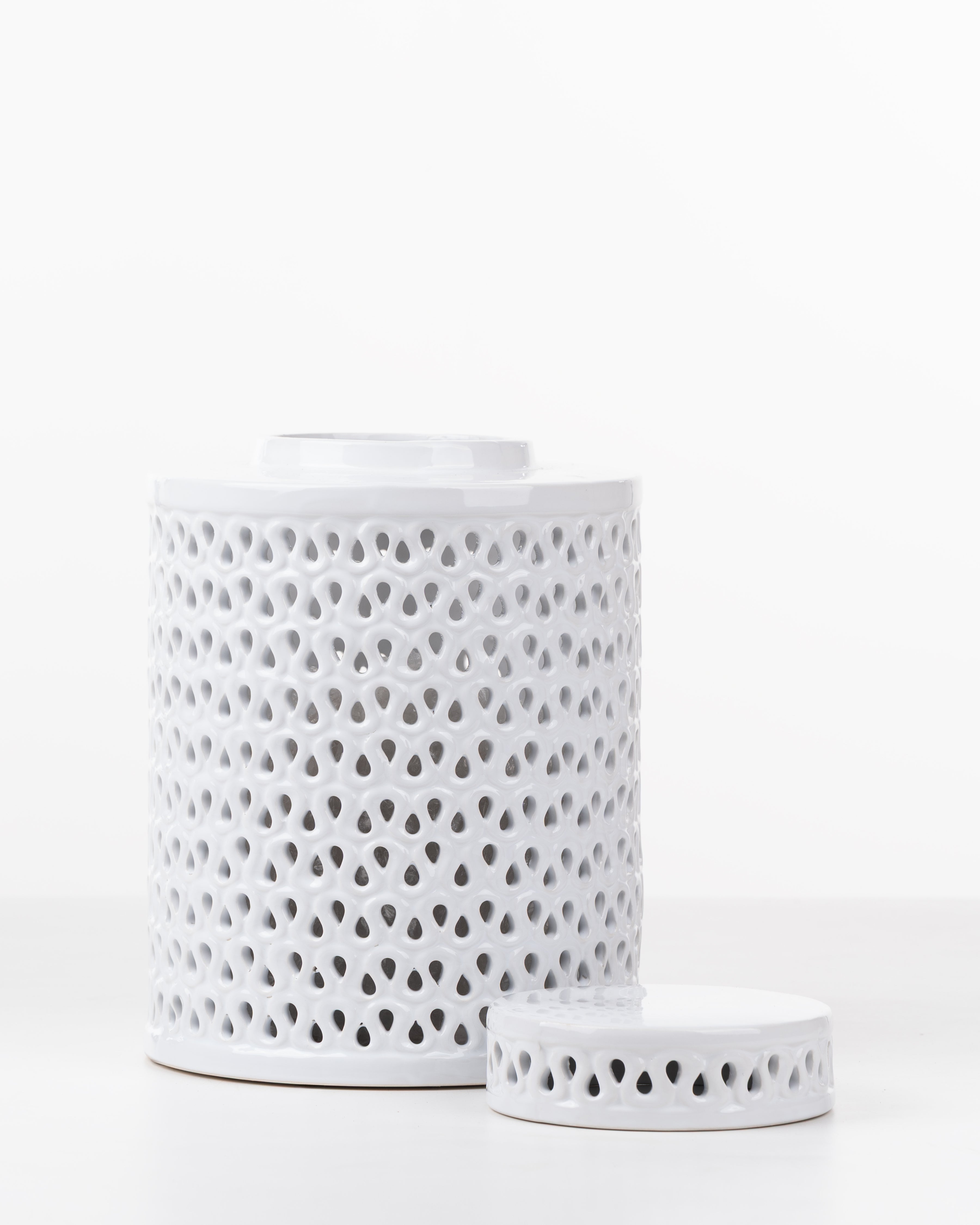 White Ceramic cut out jar | Large
