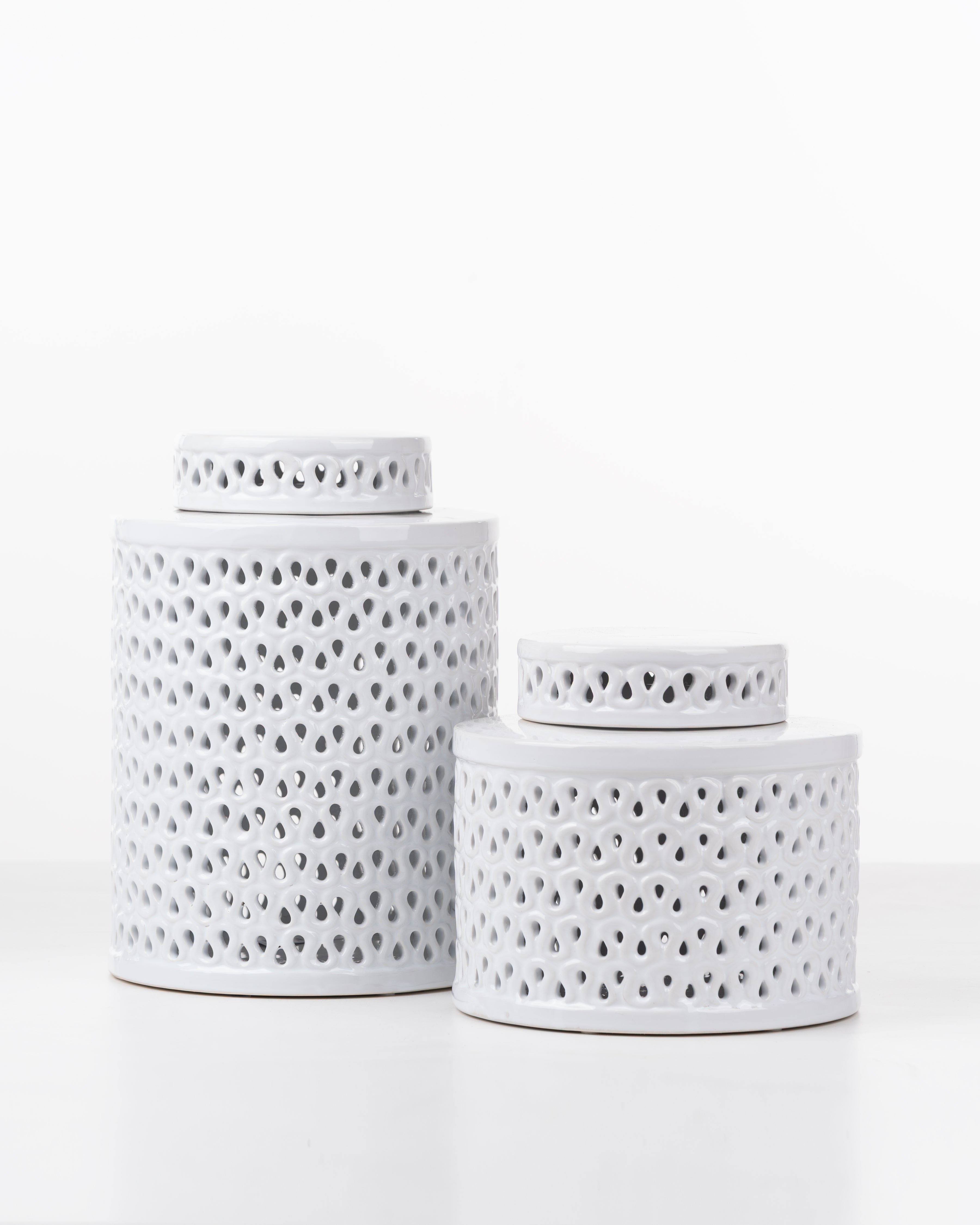 White Ceramic cut out jar | Large