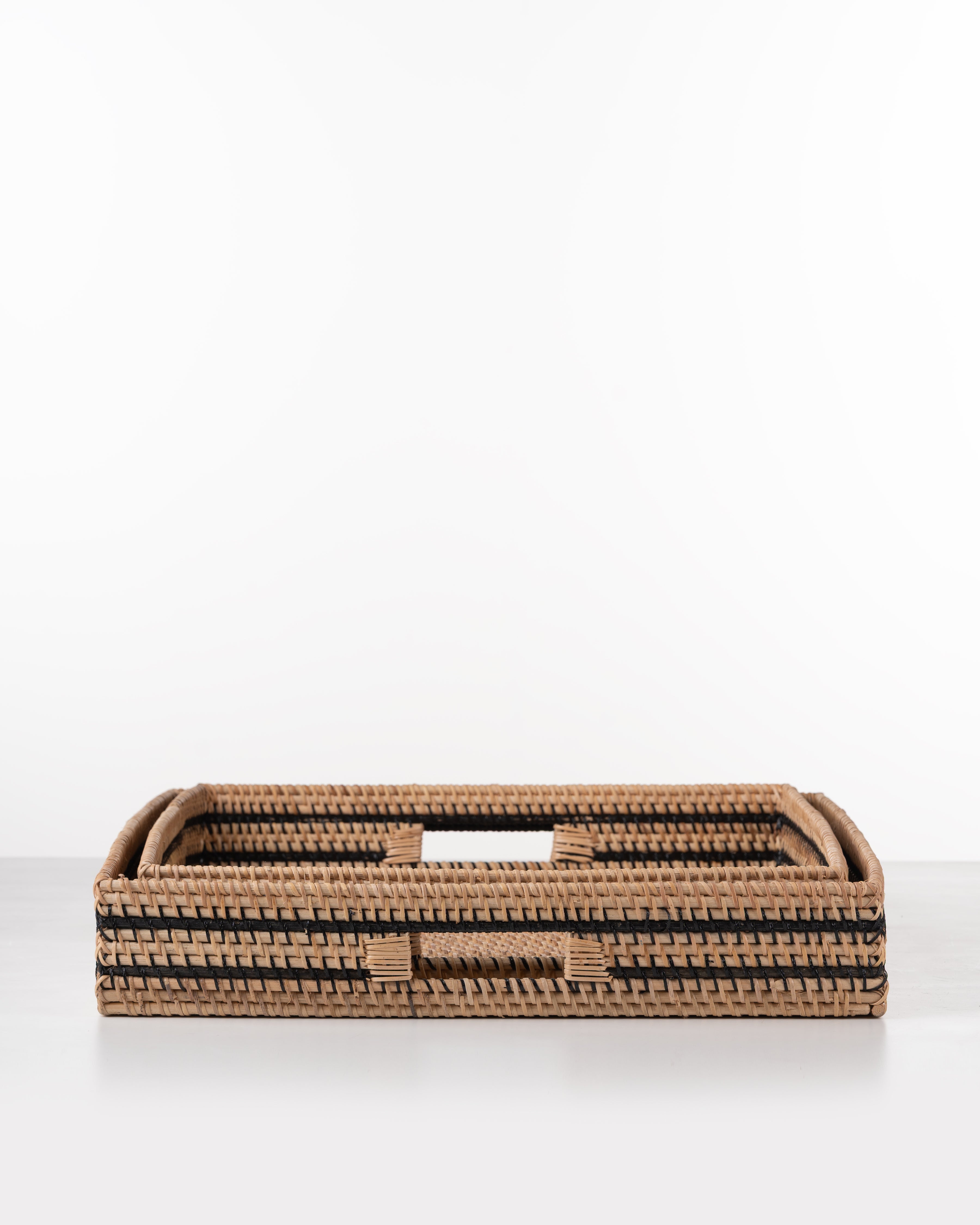 Striped Rattan Tray | Medium