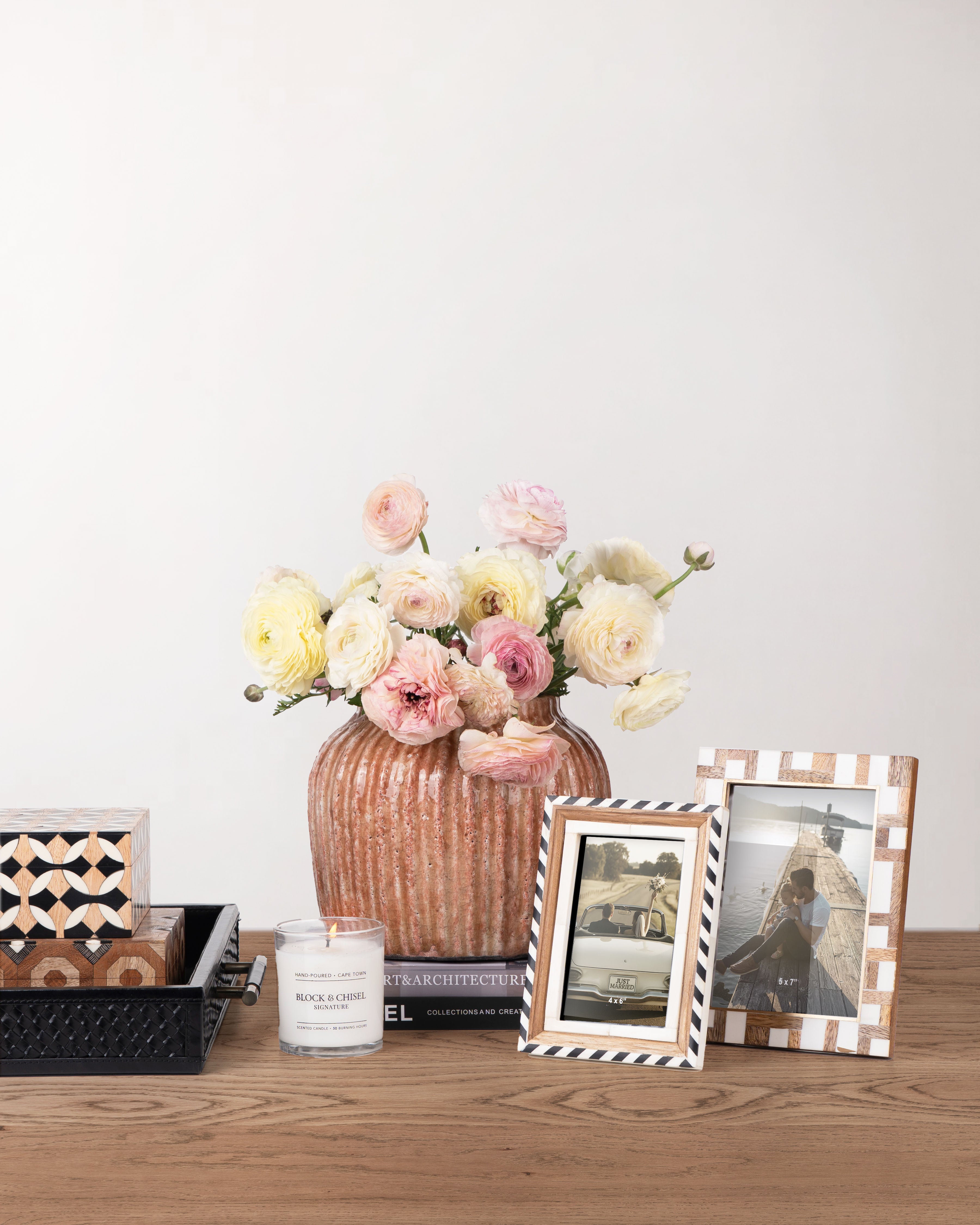 Diagonal Stripe Bone Inlay Photo Frame
