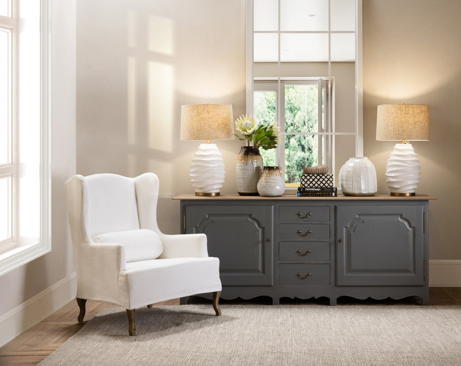 Marie Slipcover Wingback Chair | Cream