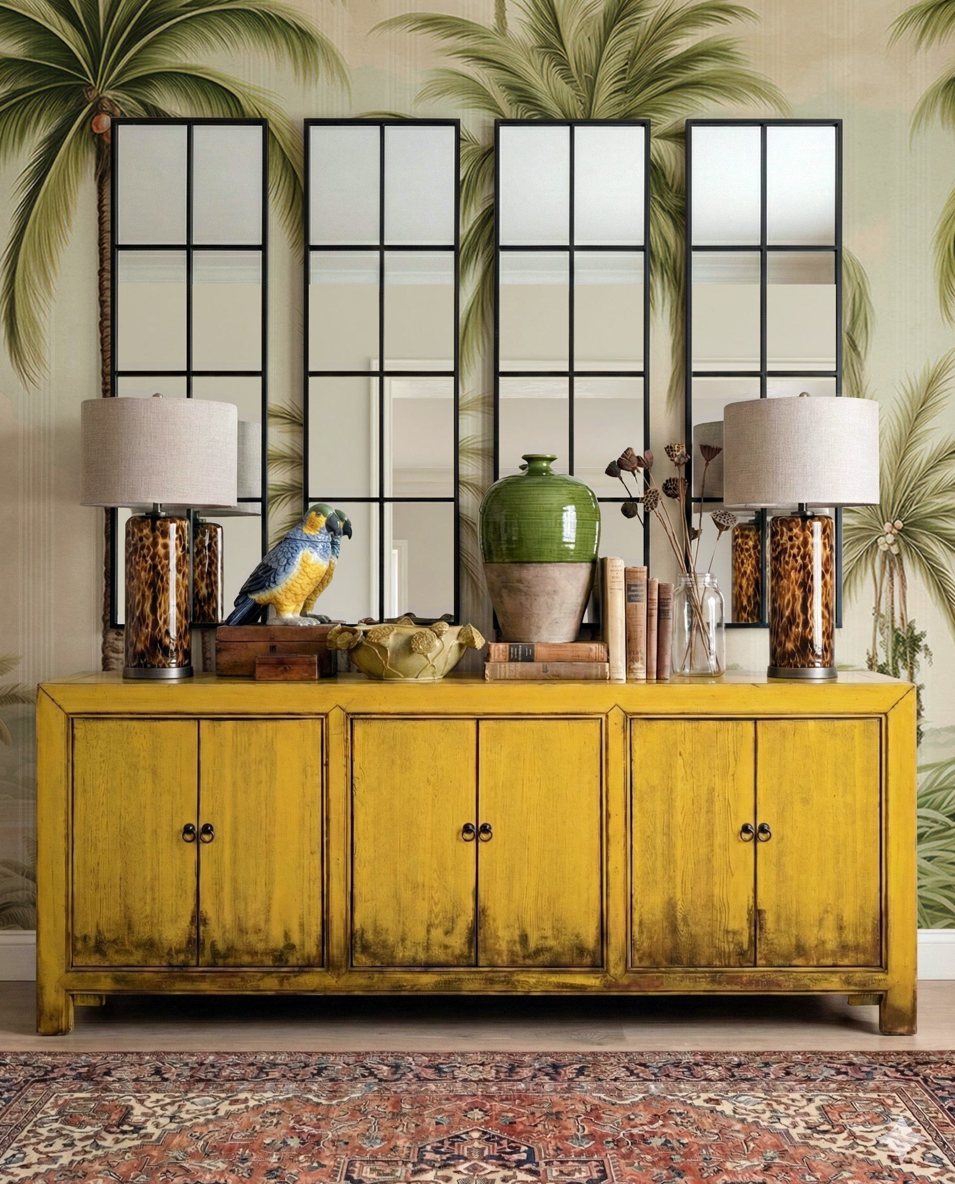 Indochine Fushun Sideboard | Distressed Sunshine Yellow
