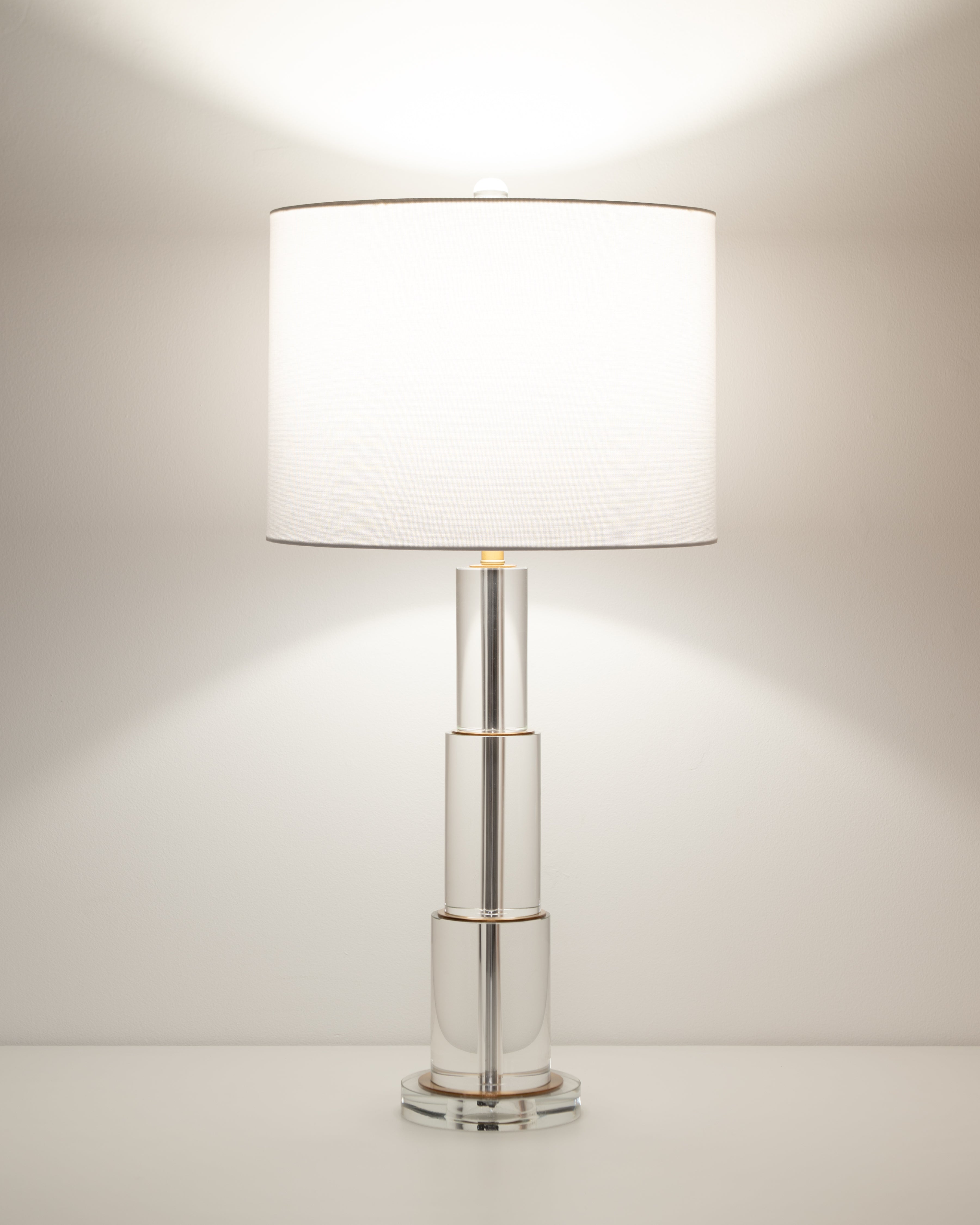 LAMP WHT SHADE 3TIER GOLD CRSYTAL