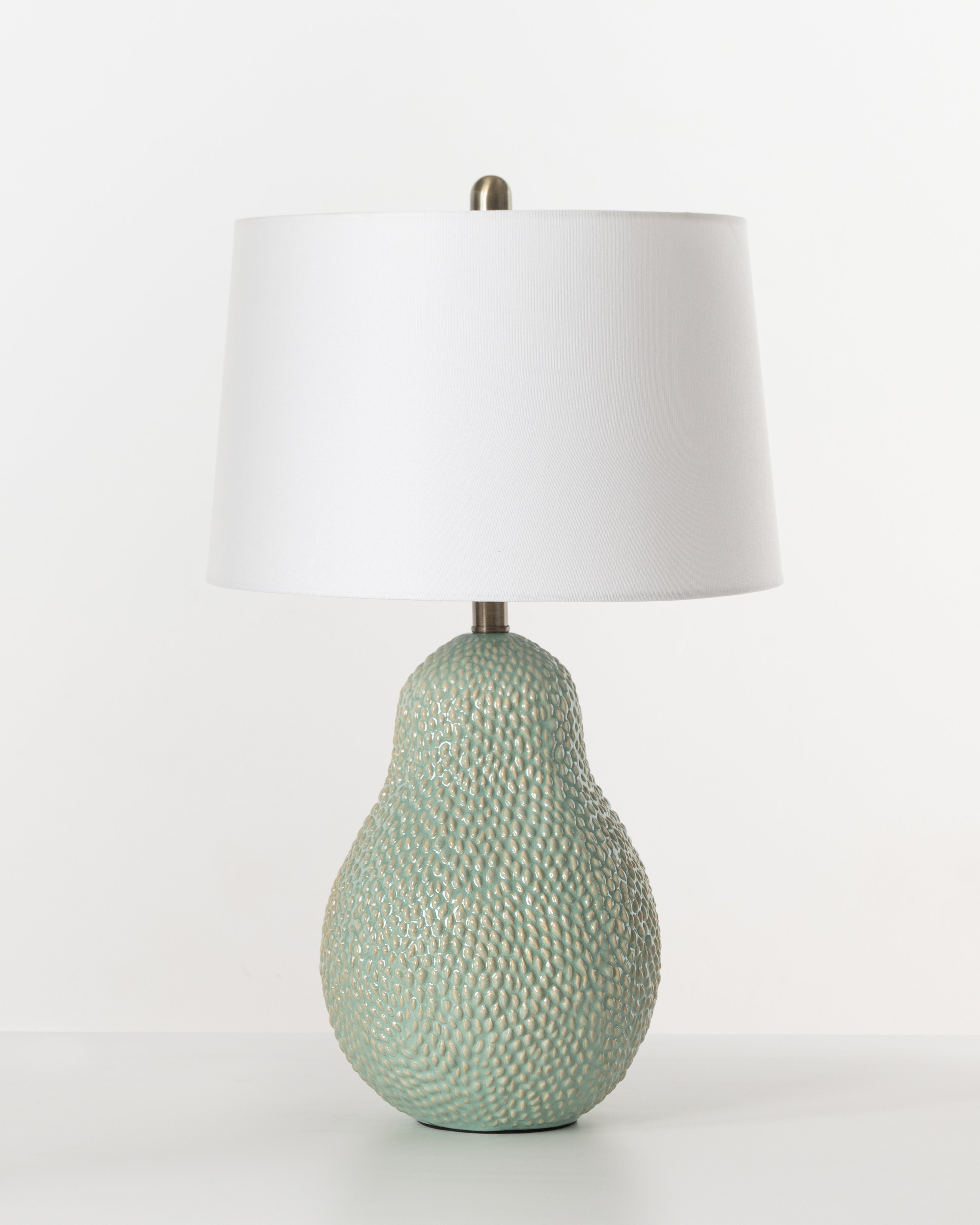 LAMP BASE PEAR SHAPE GRN, WHT SHADE