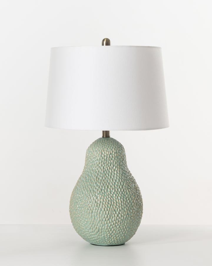 LAMP BASE PEAR SHAPE GRN, WHT SHADE