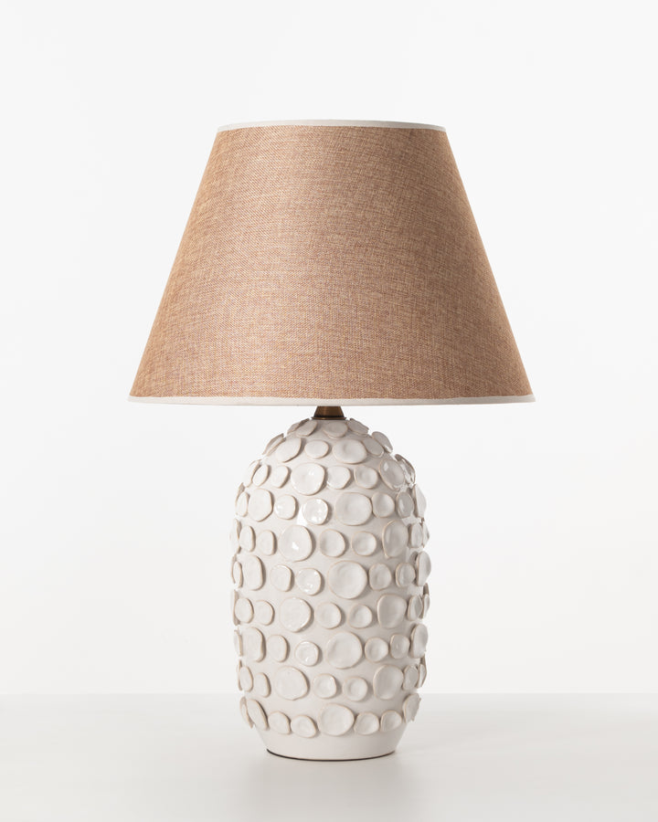 LAMP OFFWHT CERAMIC PETAL BEIGE SHADE