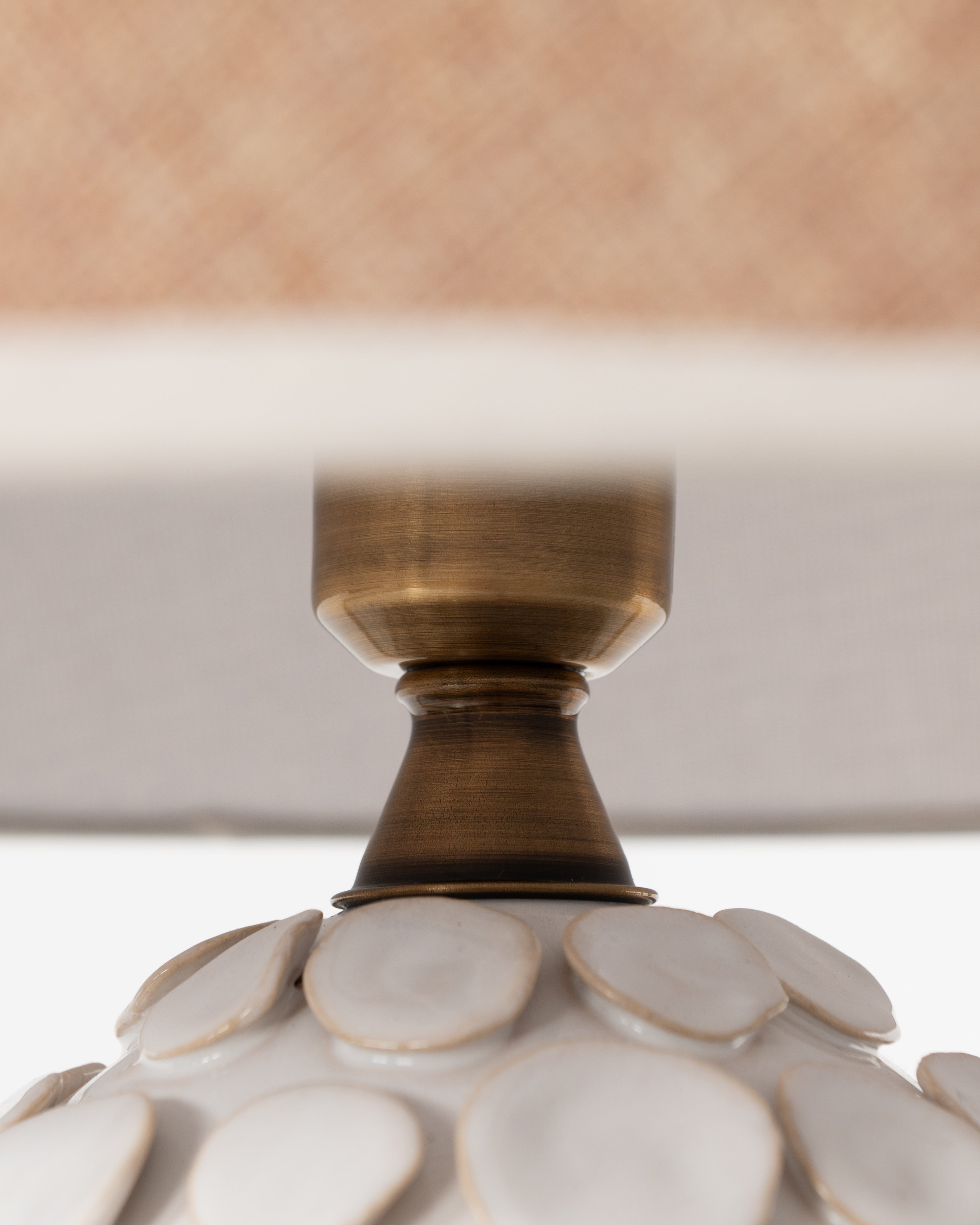LAMP OFFWHT CERAMIC PETAL BEIGE SHADE