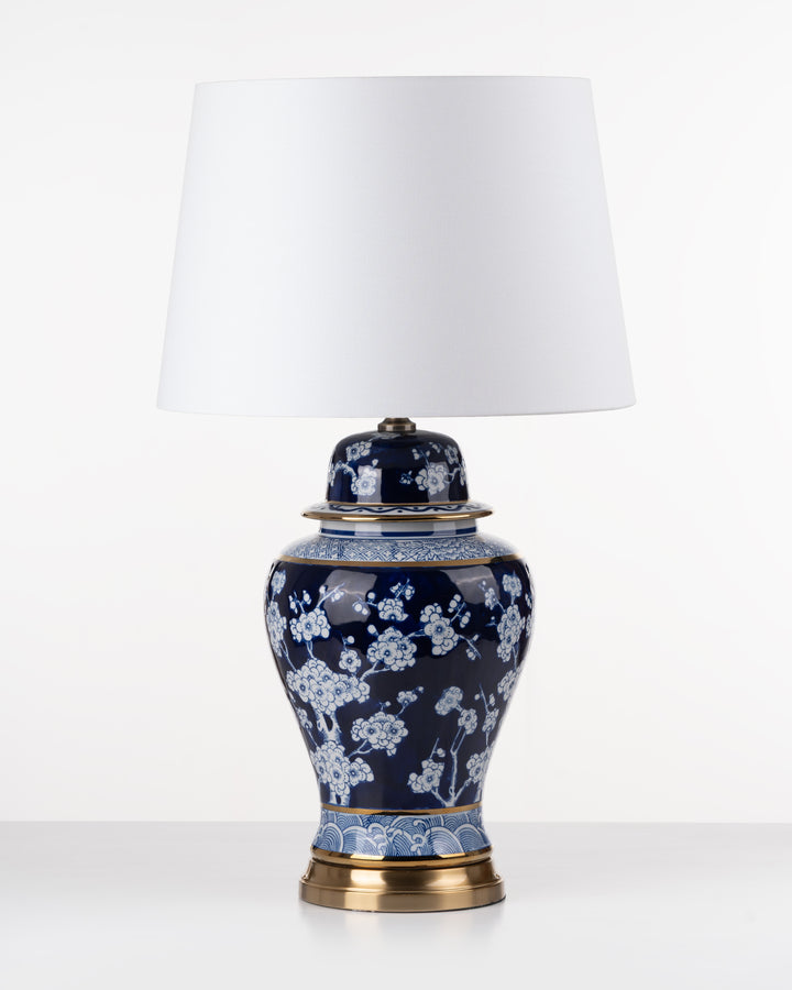 Indigo Blossom Ceramic Lamp