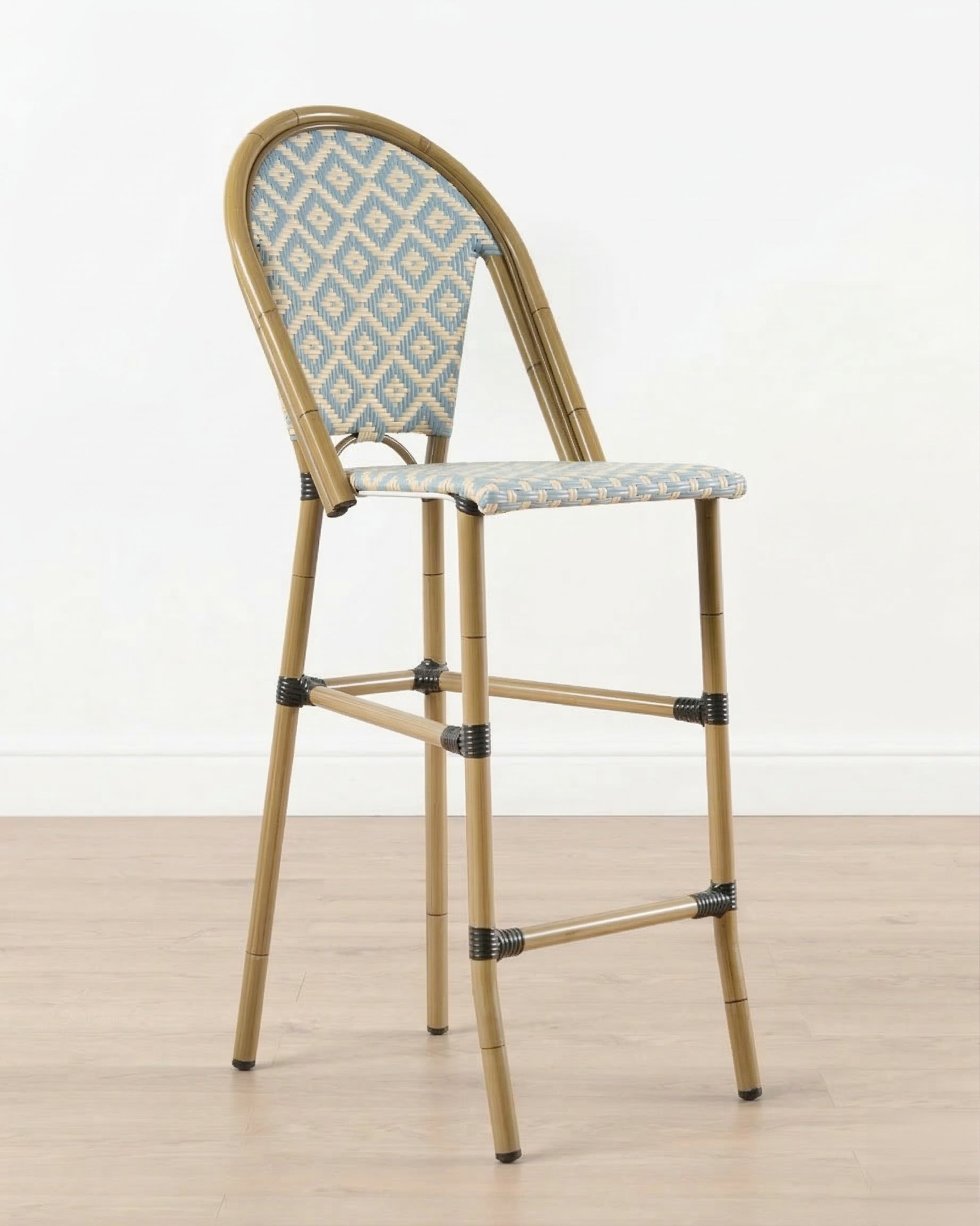 Brioche Diamond Bar Chair| Blue & cream