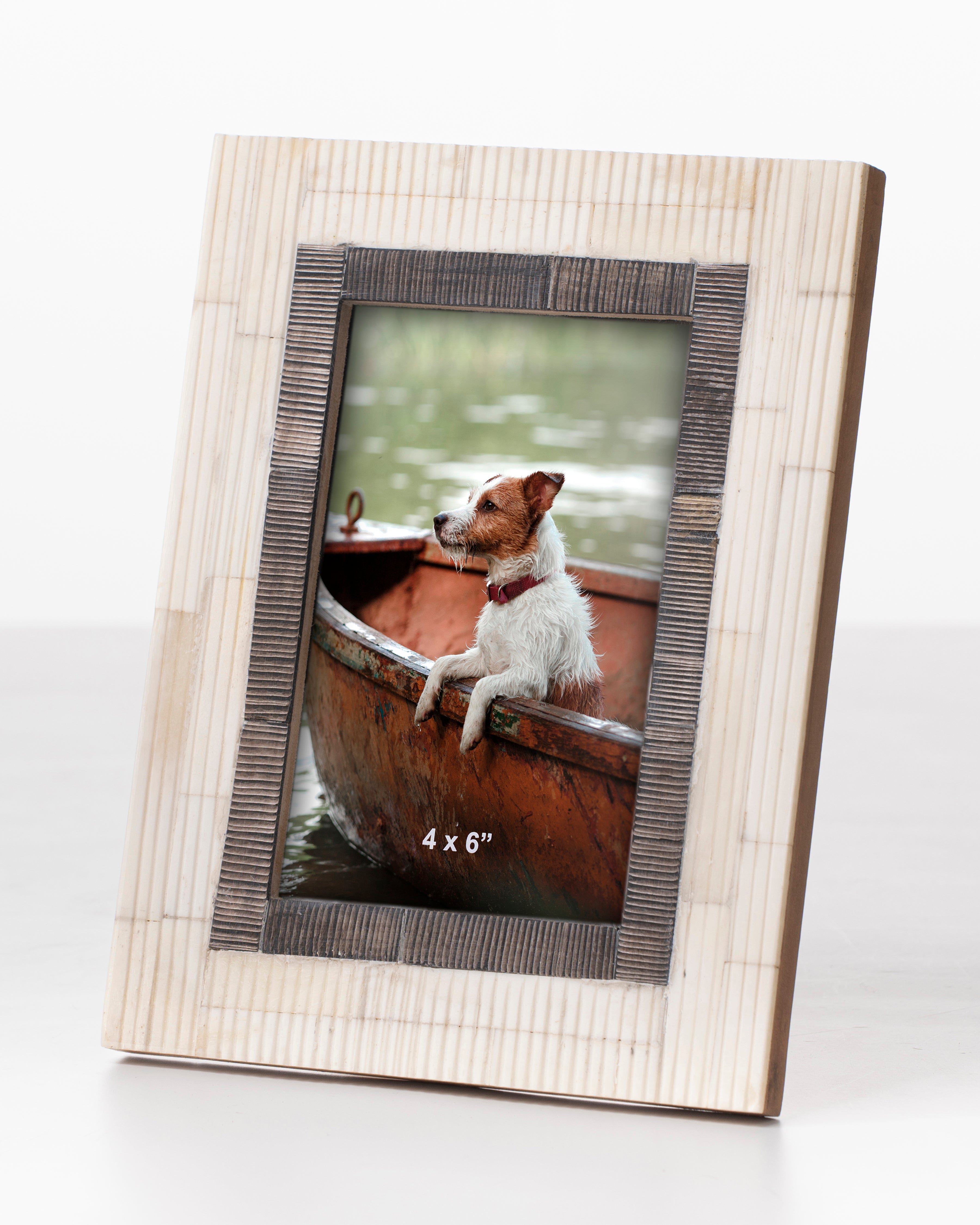 Bone and Wood Ribbed Edge Photo Frame