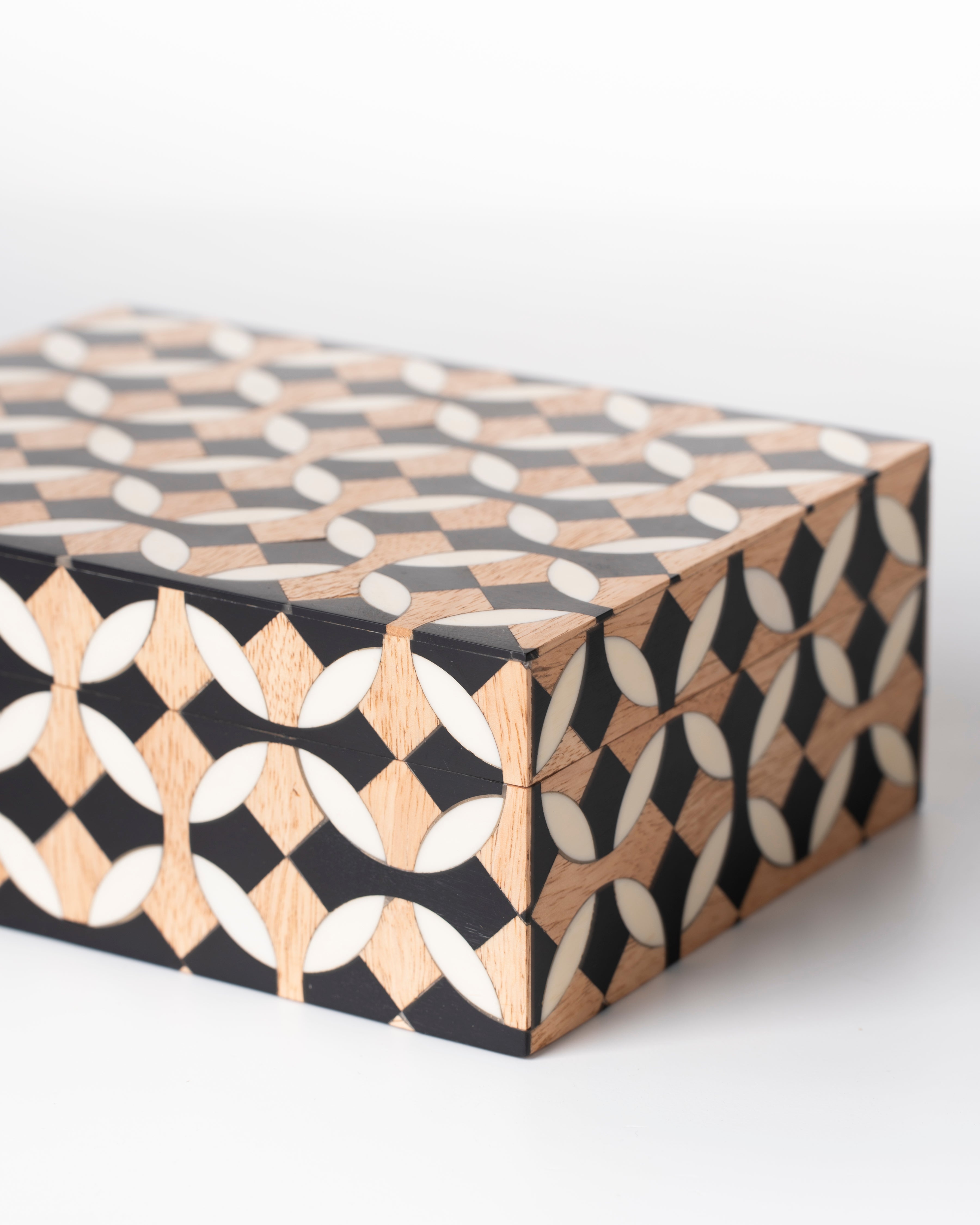 Black and Bone Inlay Geometric Storage Box