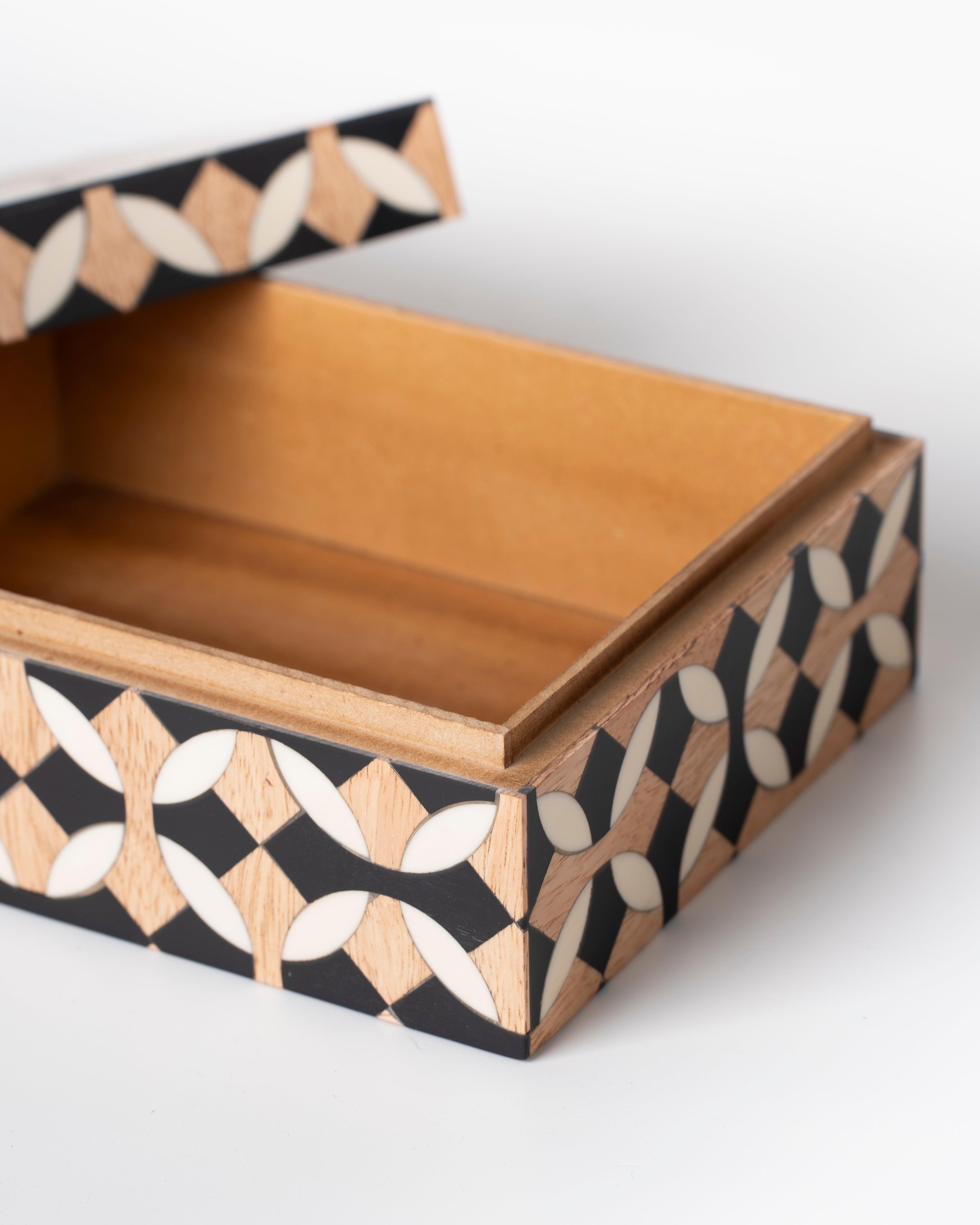 Black and Bone Inlay Geometric Storage Box