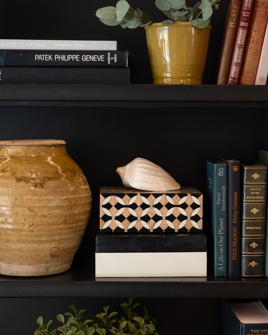 Black and Bone Inlay Geometric Storage Box