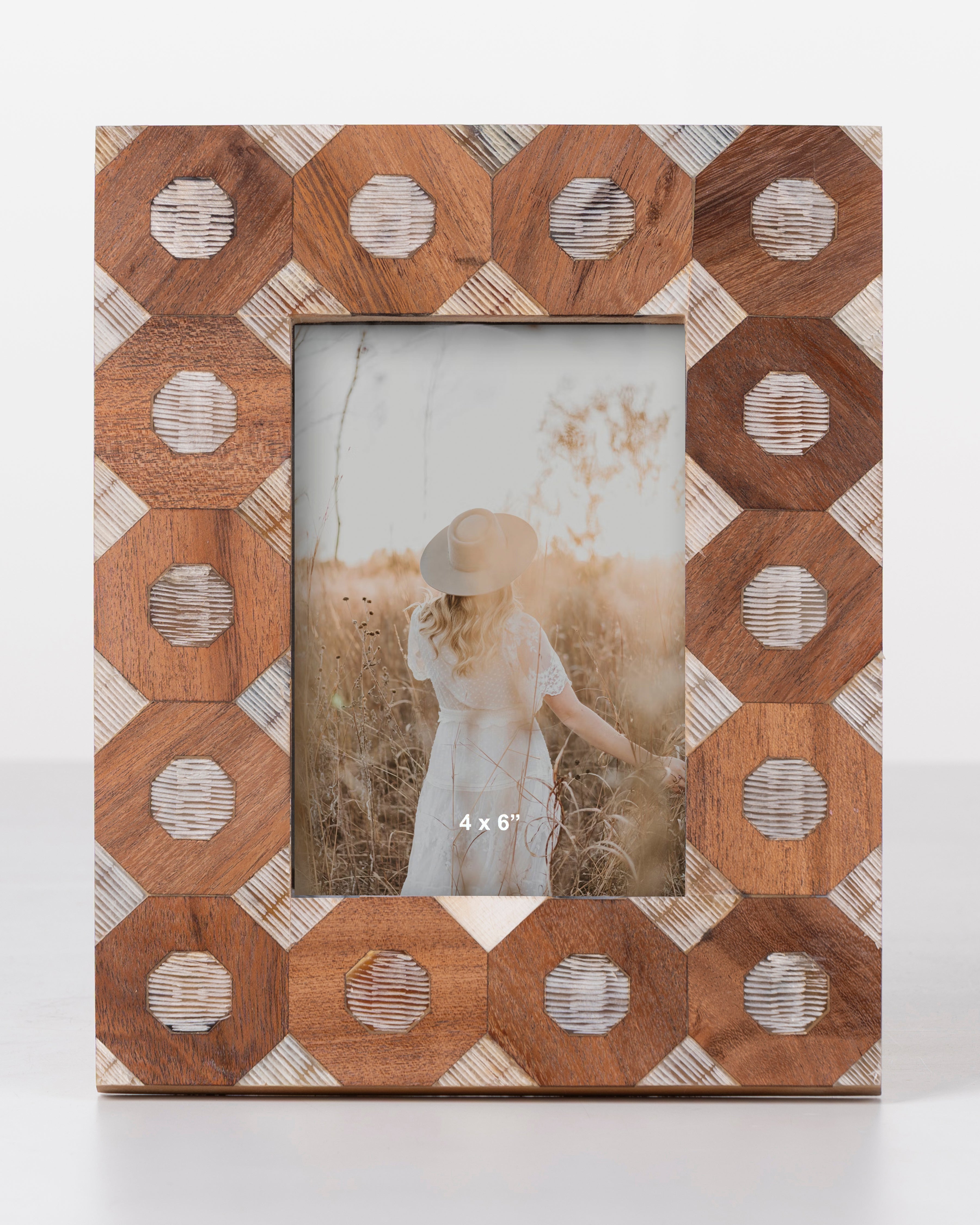 Wood and Bone Inlay Octagon Photo Frame