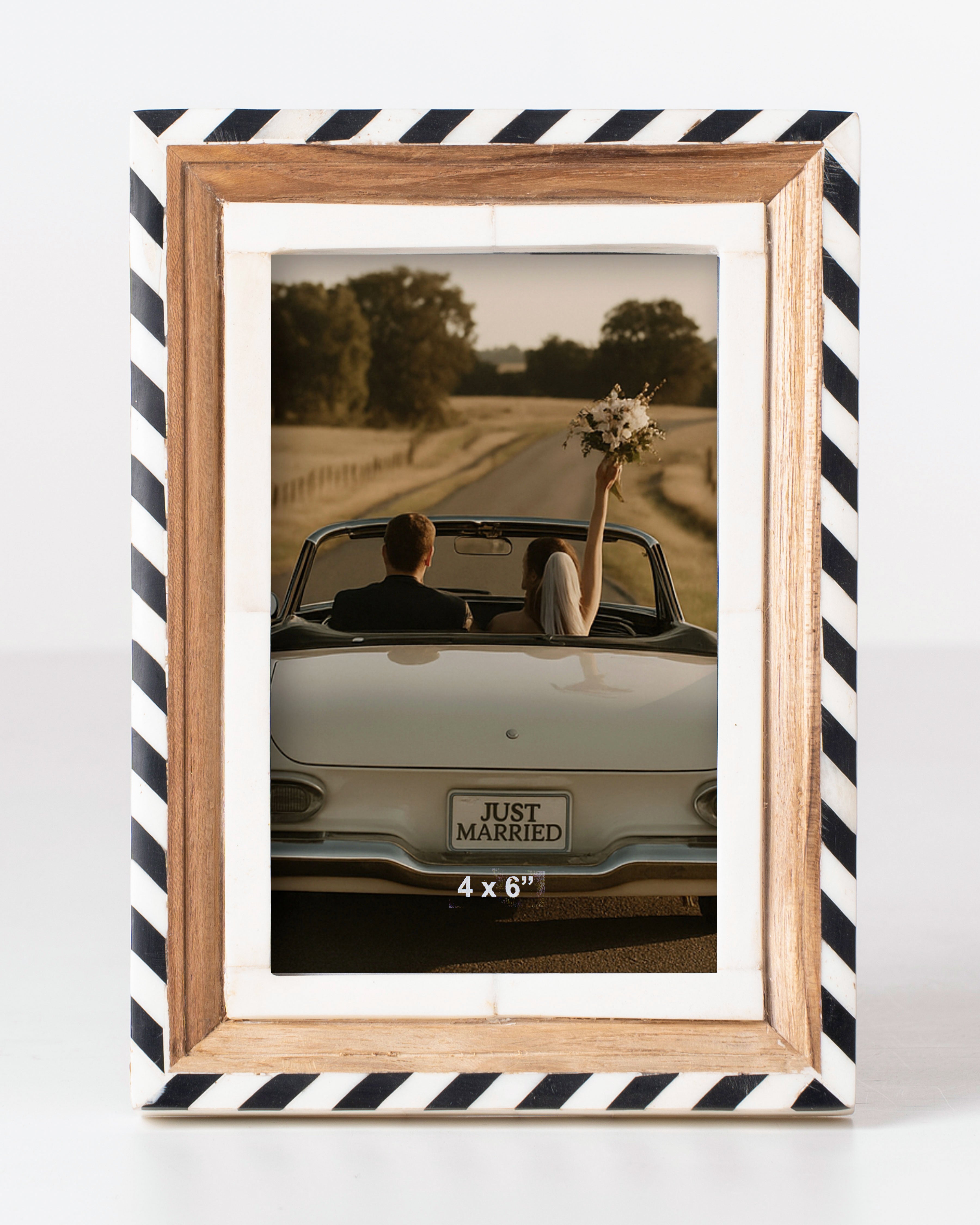 Diagonal Stripe Bone Inlay Photo Frame