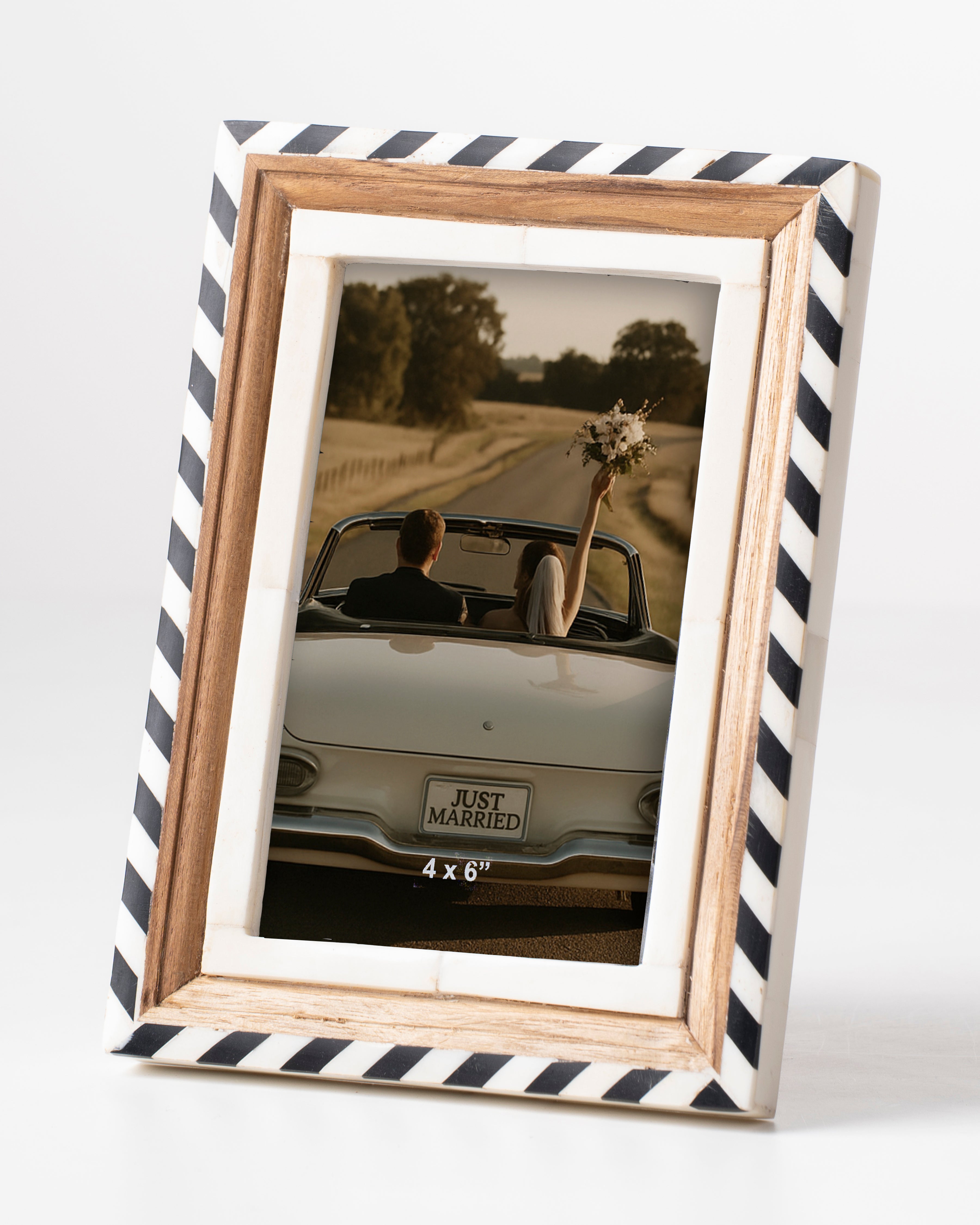 Diagonal Stripe Bone Inlay Photo Frame