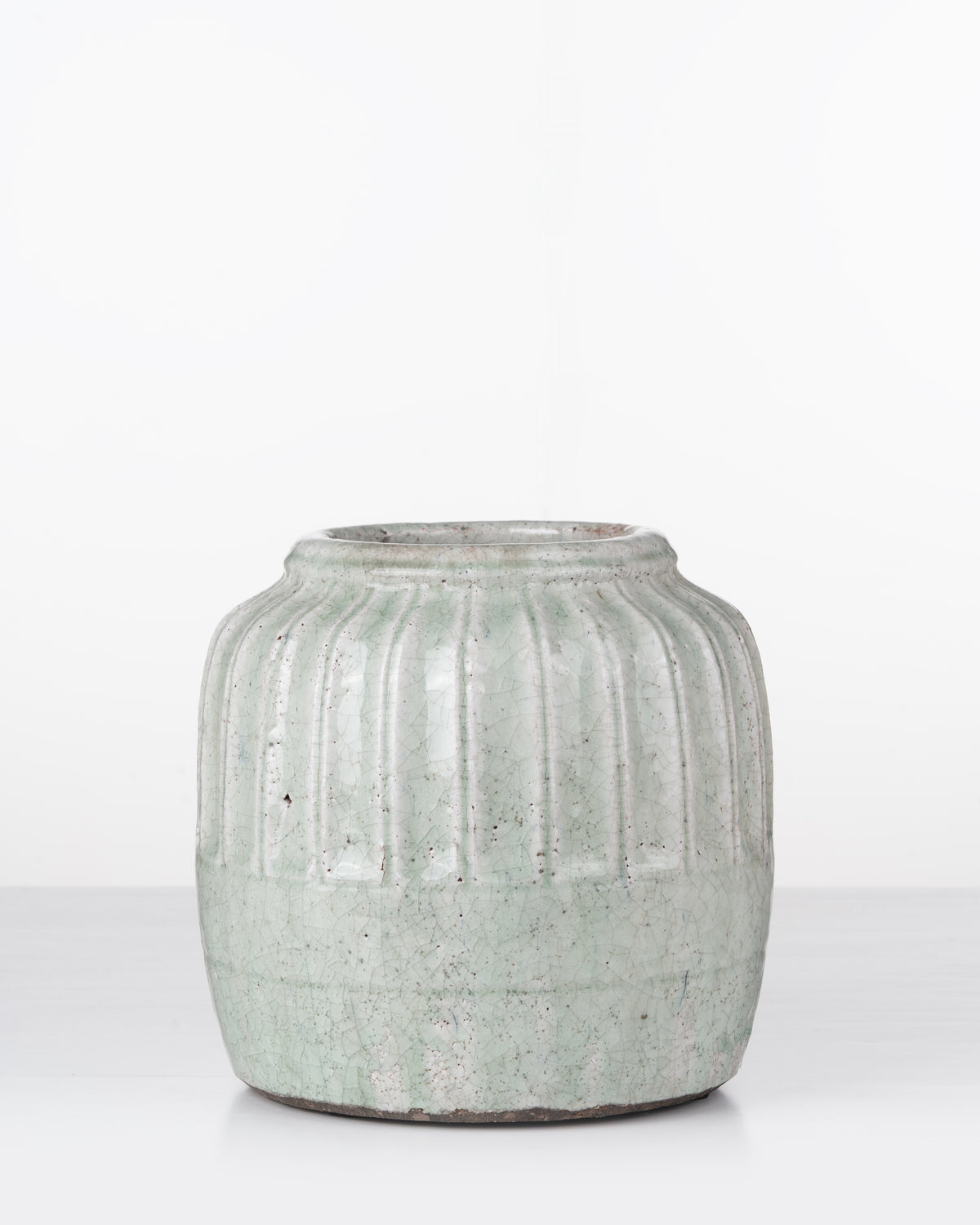 Mint Ribbed Ceramic Pot