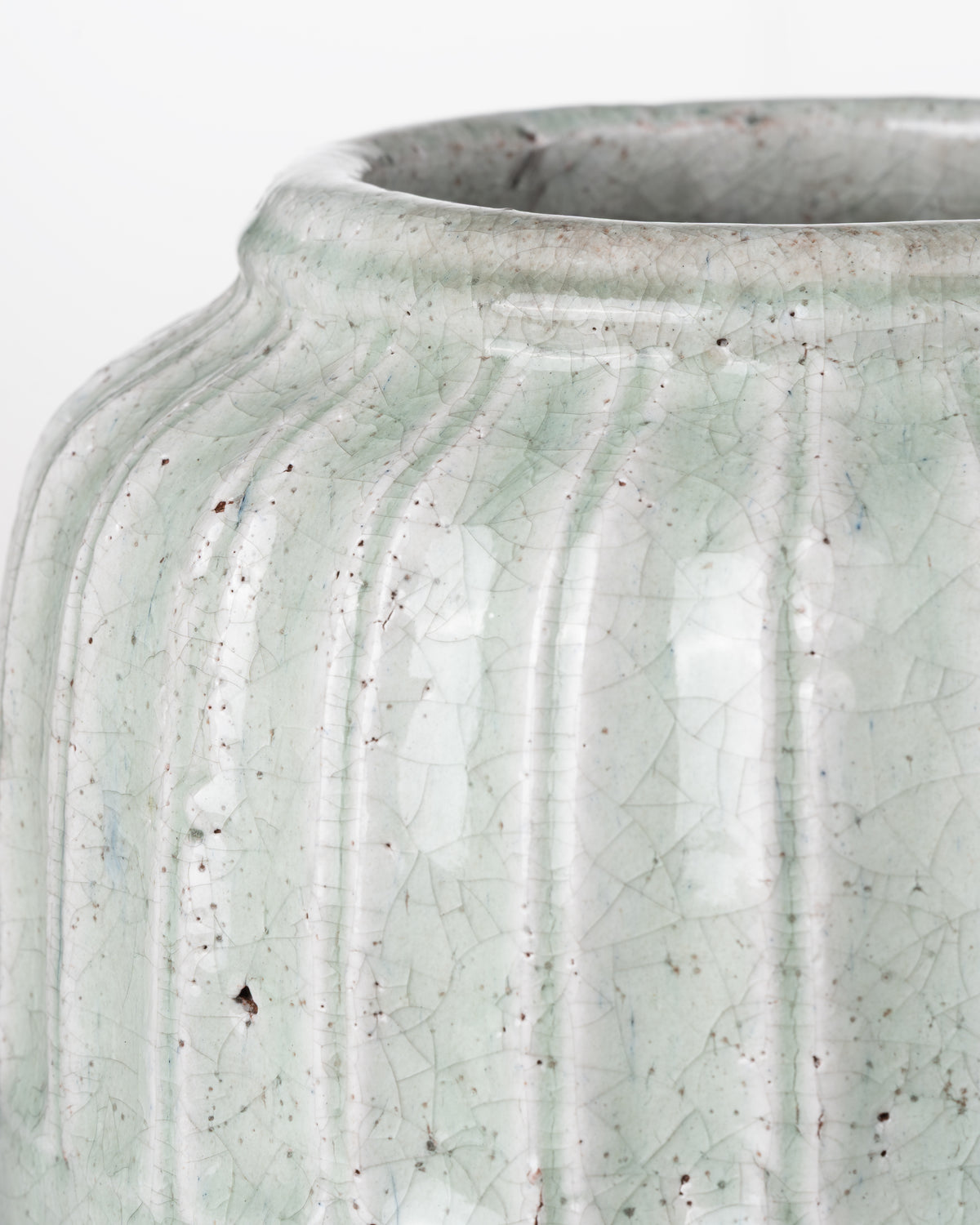 Mint Ribbed Ceramic Pot
