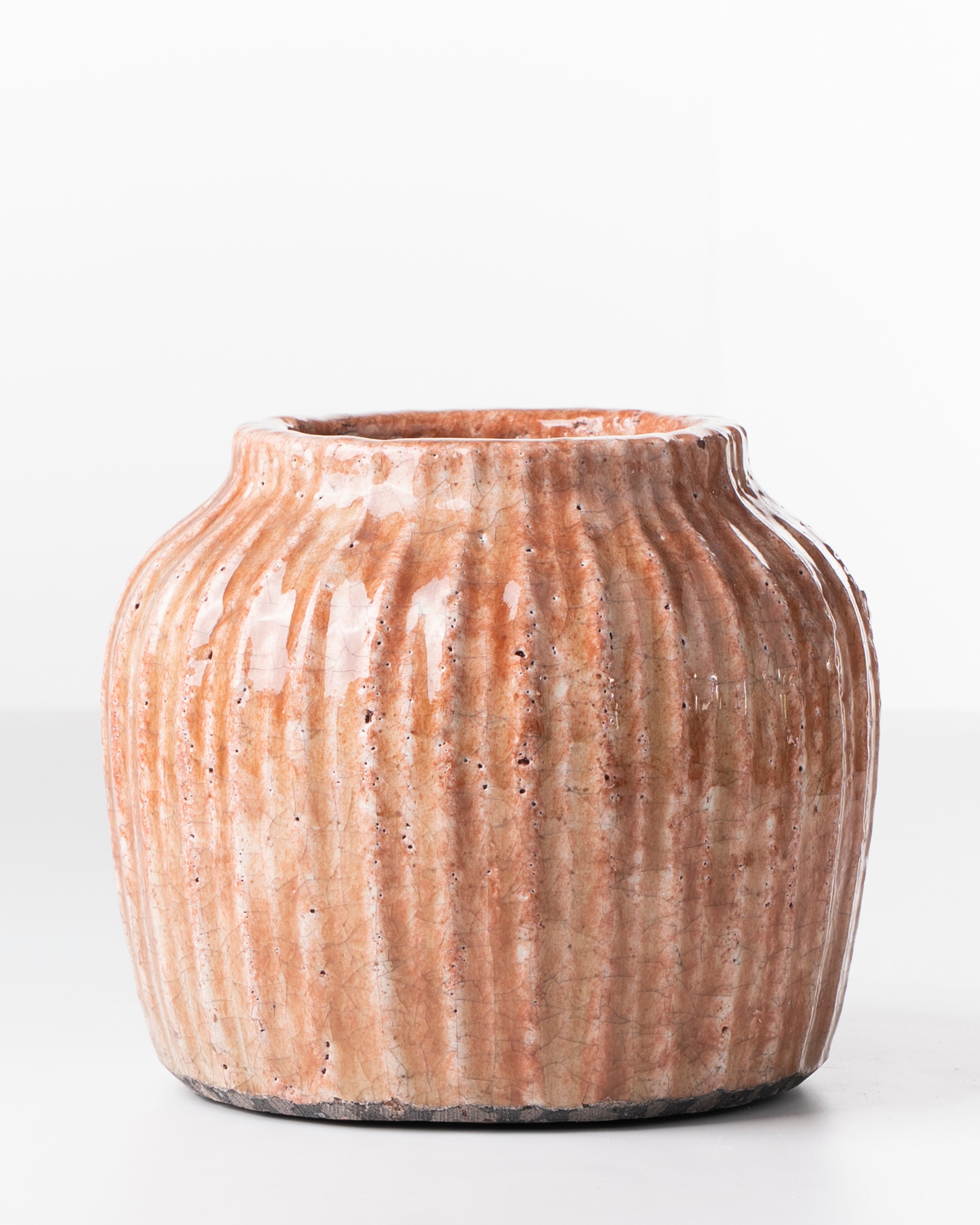 Terracotta Ribbed Ceramic Pot | Large