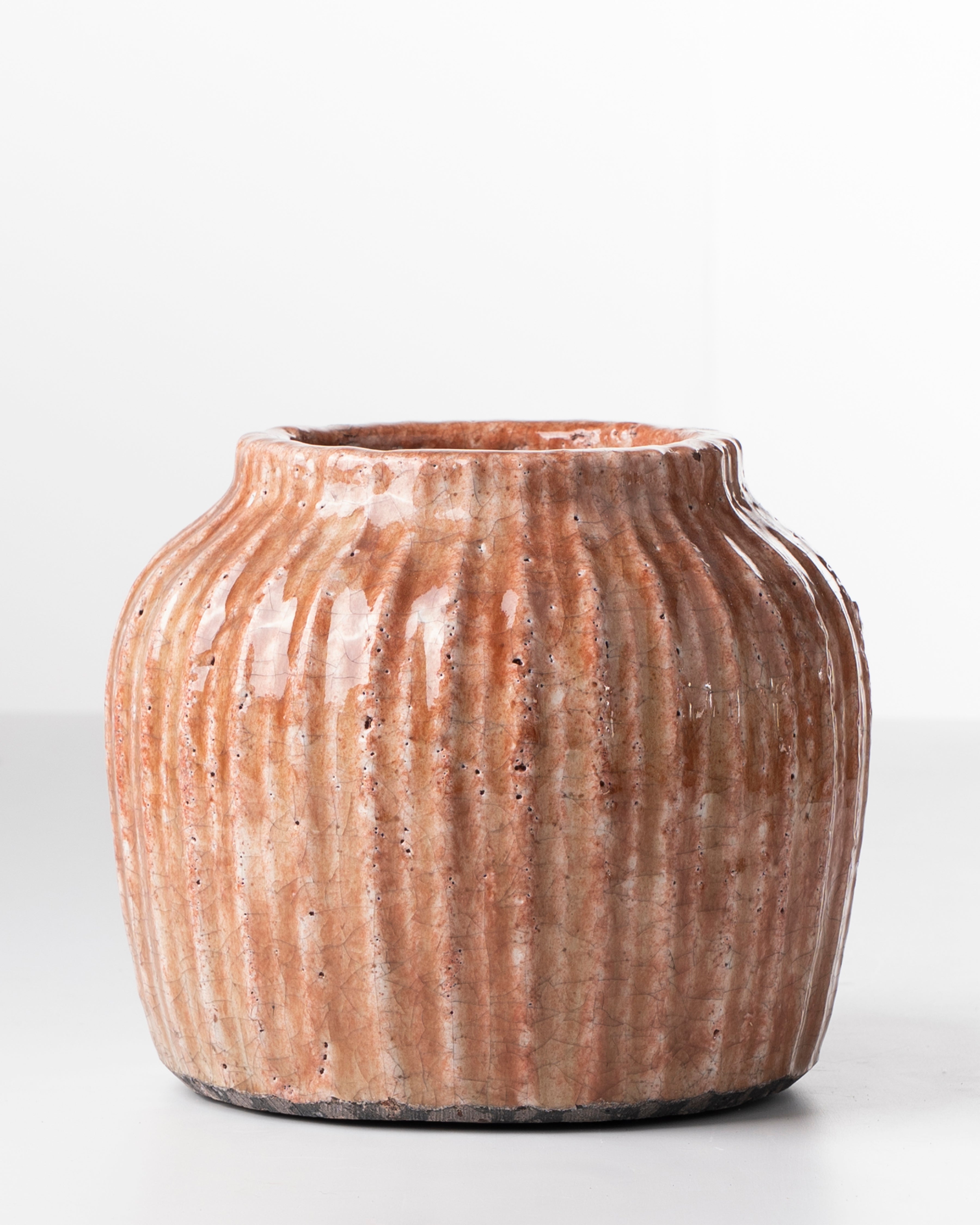 Terracotta Ribbed Ceramic Pot | Medium