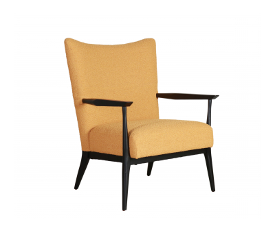 Mustard upholstered armchair with dark wooden frame 