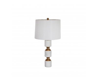 marble and brushed metal lamp with white shade